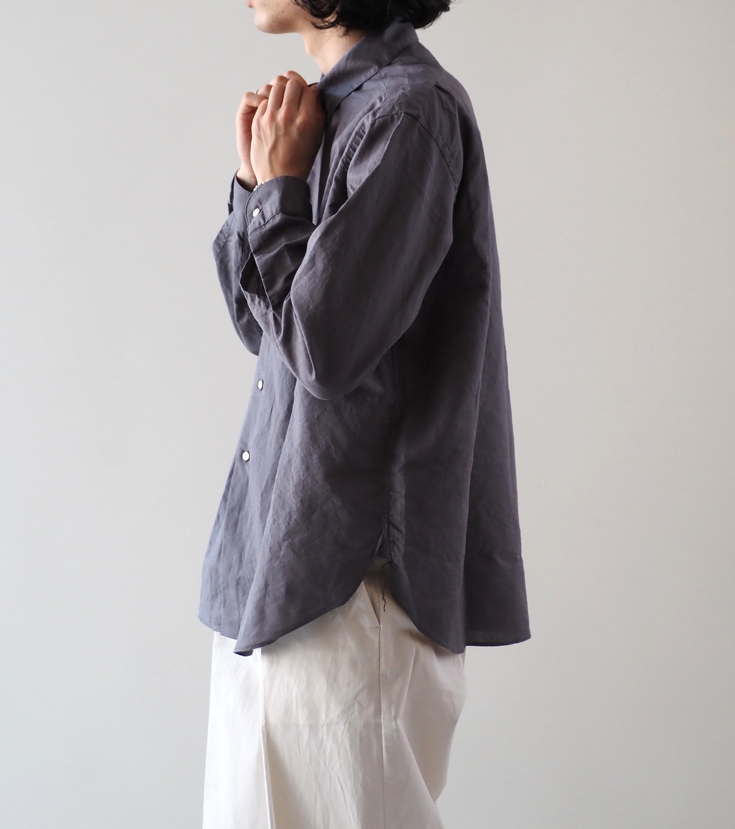 CIOTA レギュラー カラー ロングスリーブ シャツ , Blue Gray