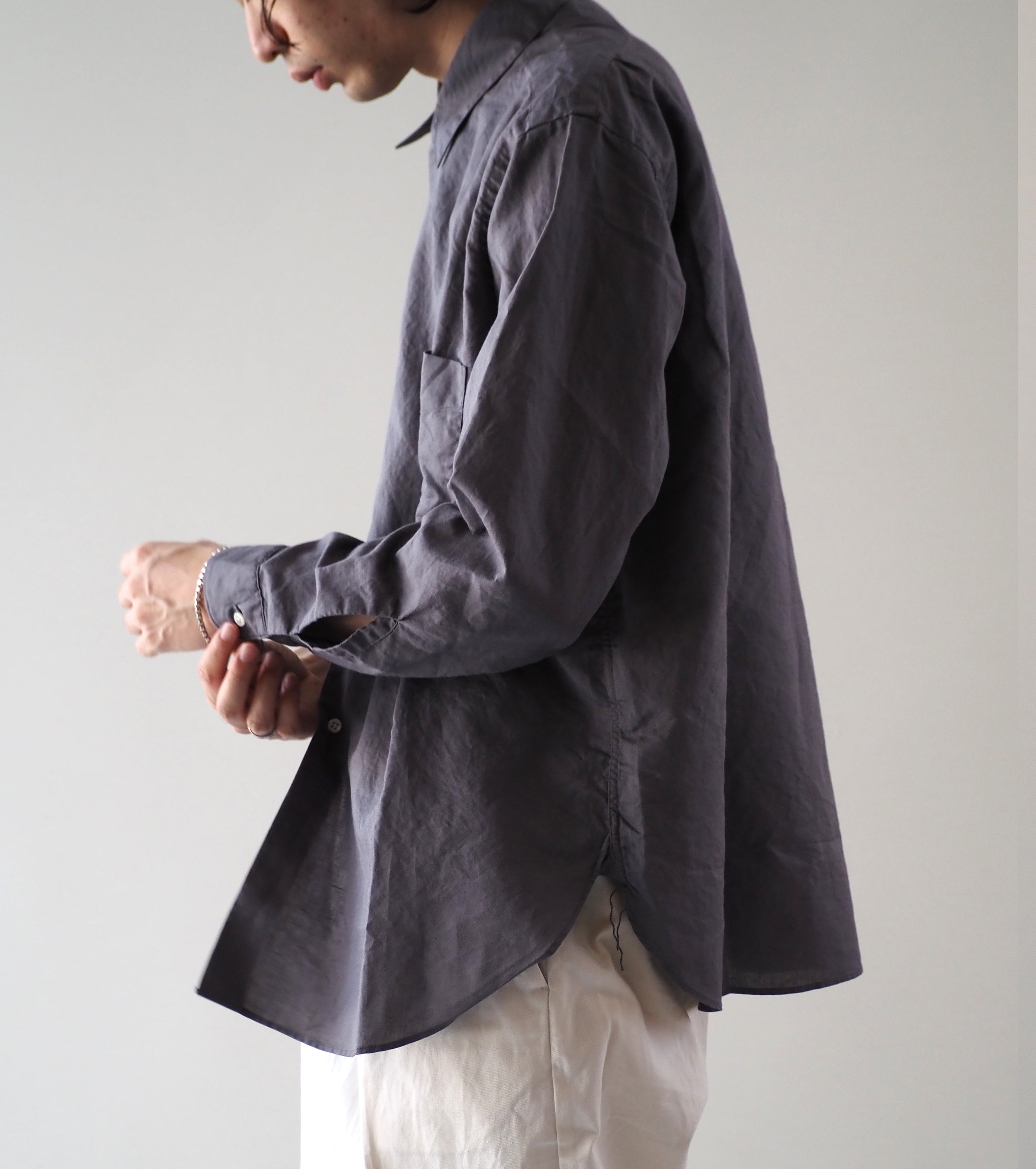 CIOTA レギュラー カラー ロングスリーブ シャツ , Blue Gray