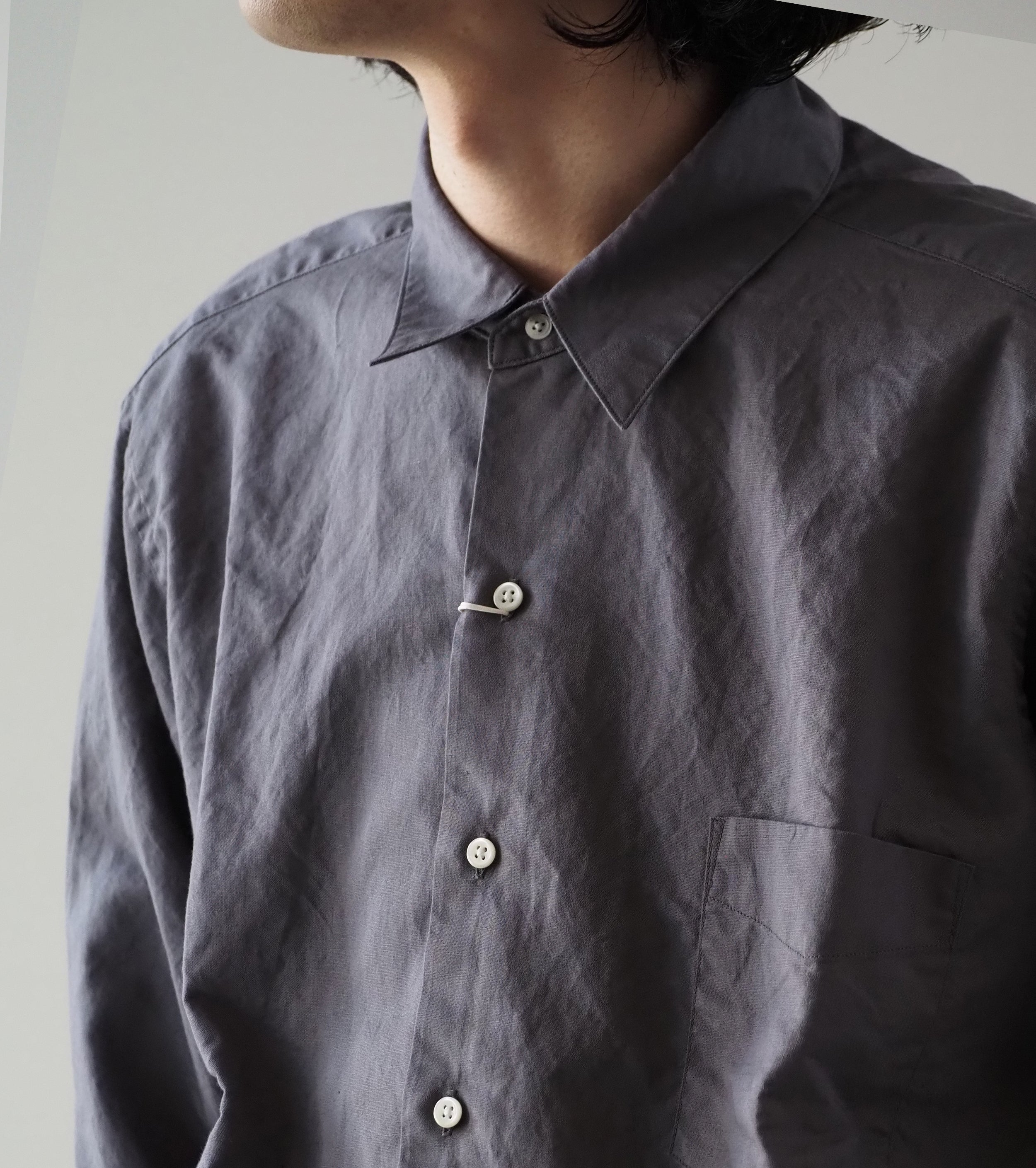 CIOTA レギュラー カラー ロングスリーブ シャツ , Blue Gray
