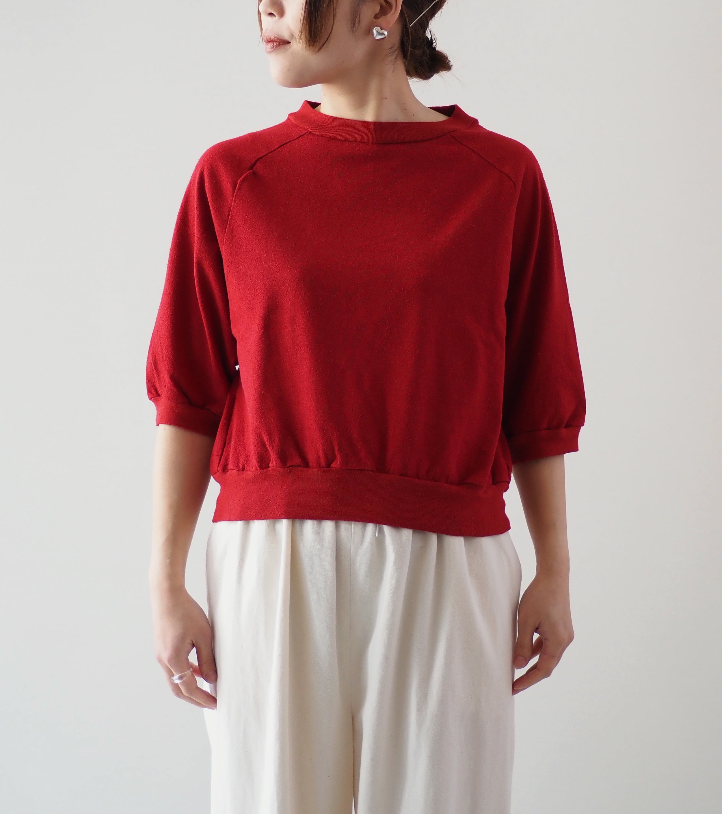 blurhms Cotton Silk Neped Split Sleeve Pullover , Dark Red