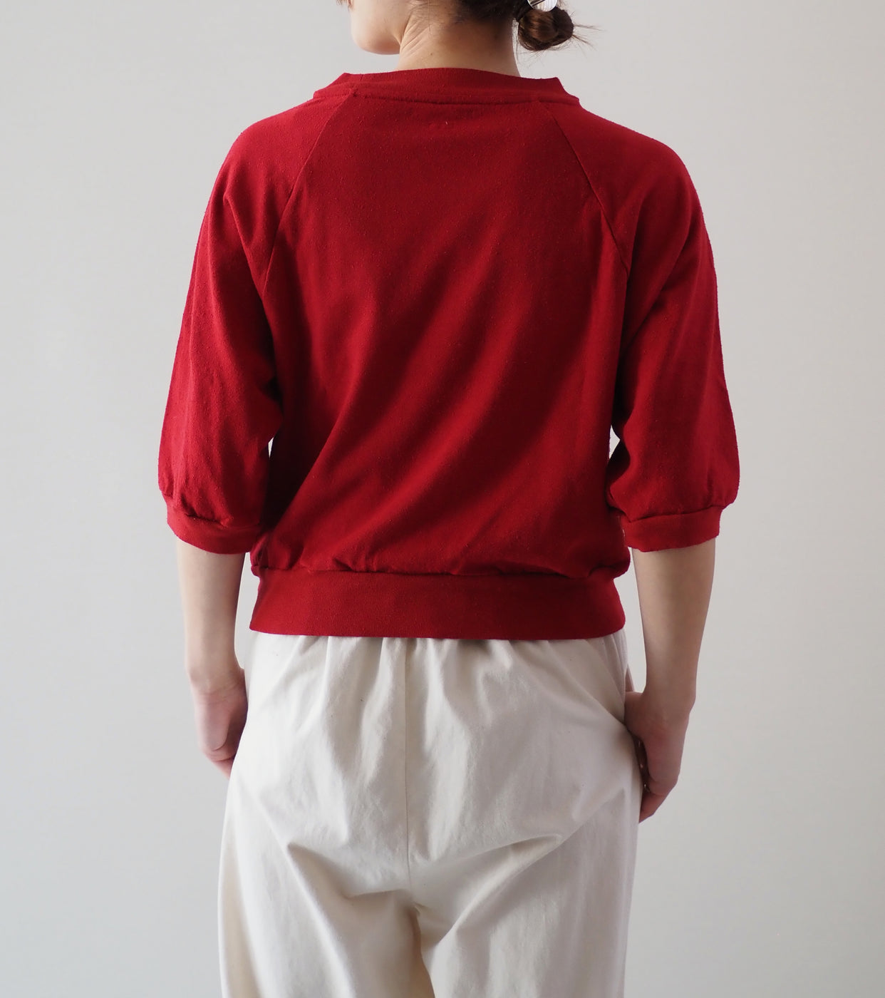 blurhms Cotton Silk Neped Split Sleeve Pullover , Dark Red