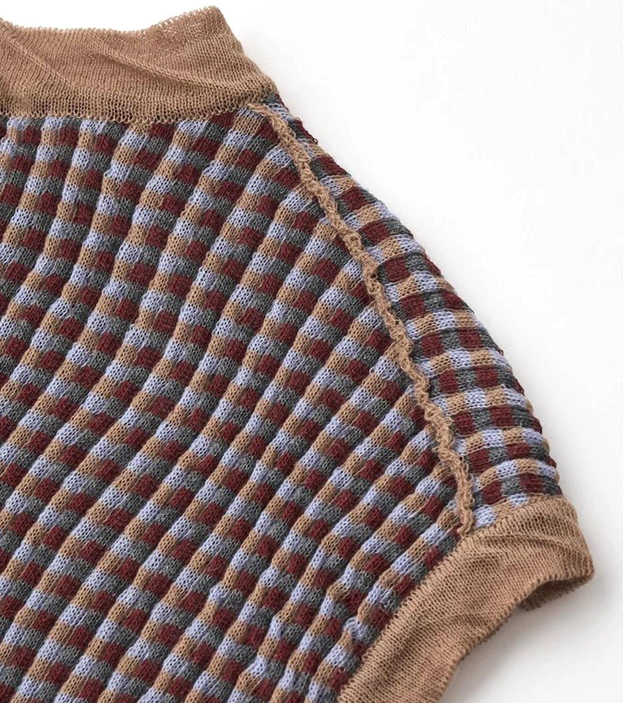 Unfil HIGH TWISTED WOOL JQ PATTERN KNIT VEST , Cocoa Brown × Light Blue