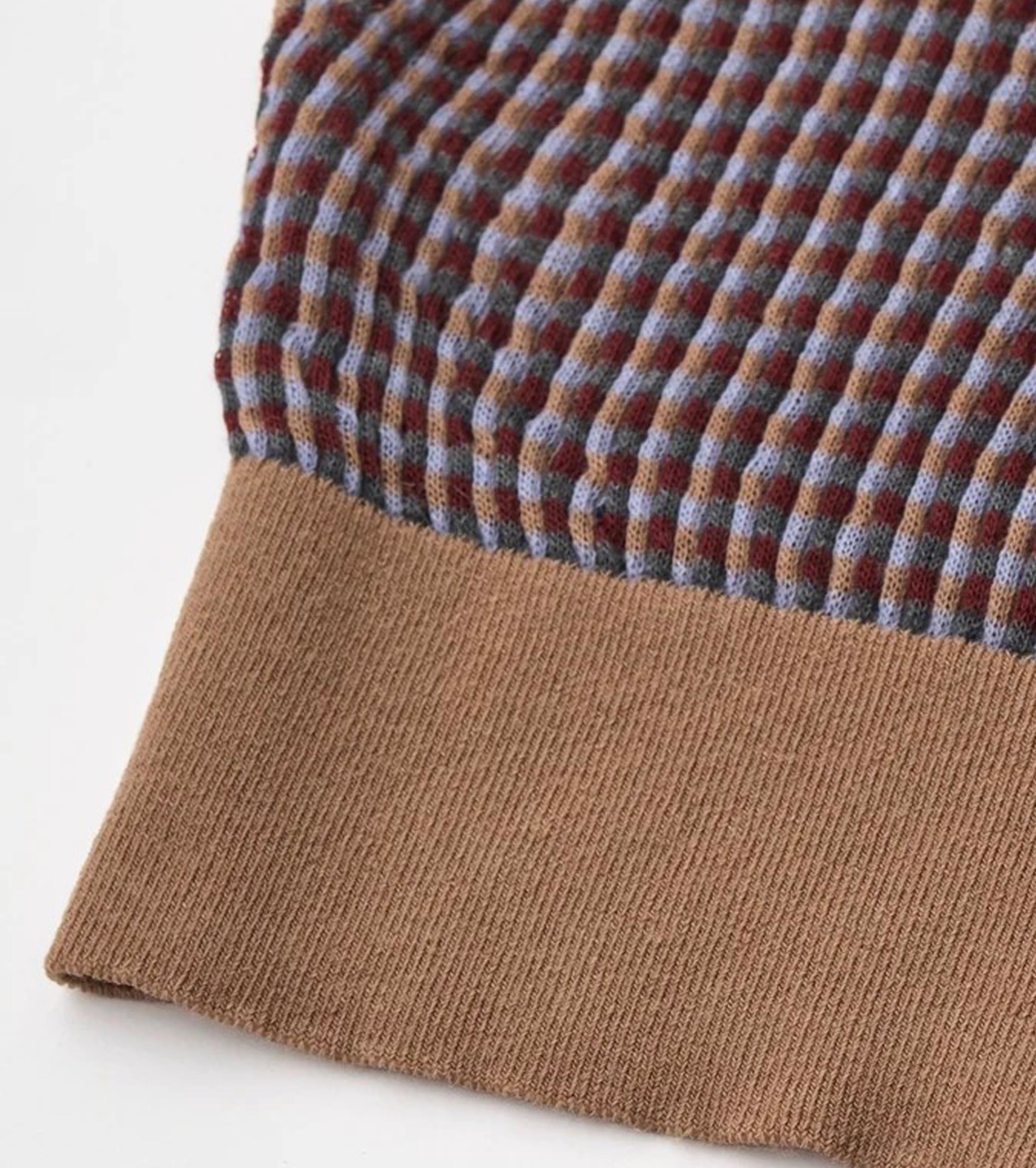 Unfil HIGH TWISTED WOOL JQ PATTERN KNIT VEST , Cocoa Brown × Light Blue