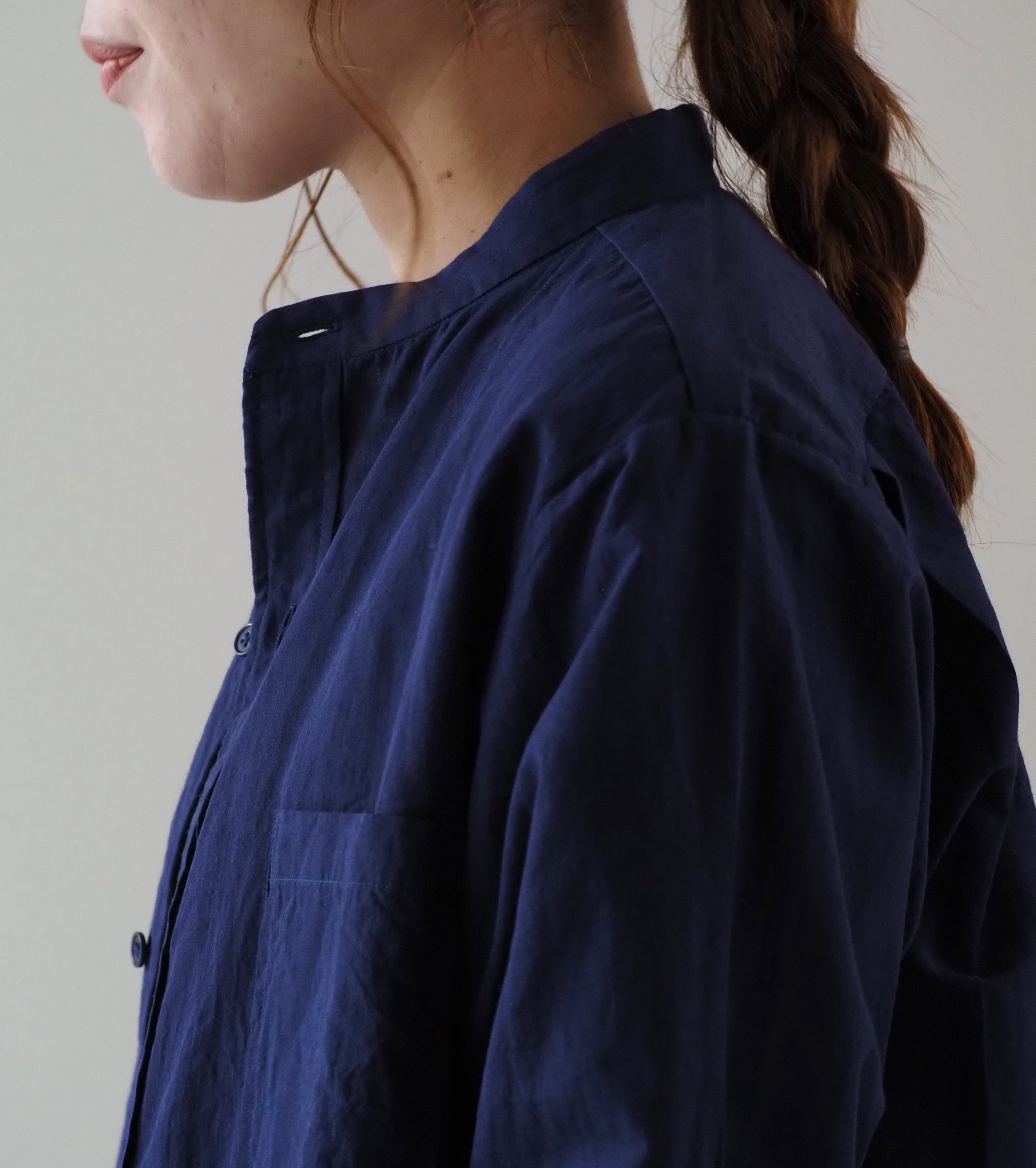 YAECA CANVAS DESIGN スタンドカラーシャツ , Kusaki Navy