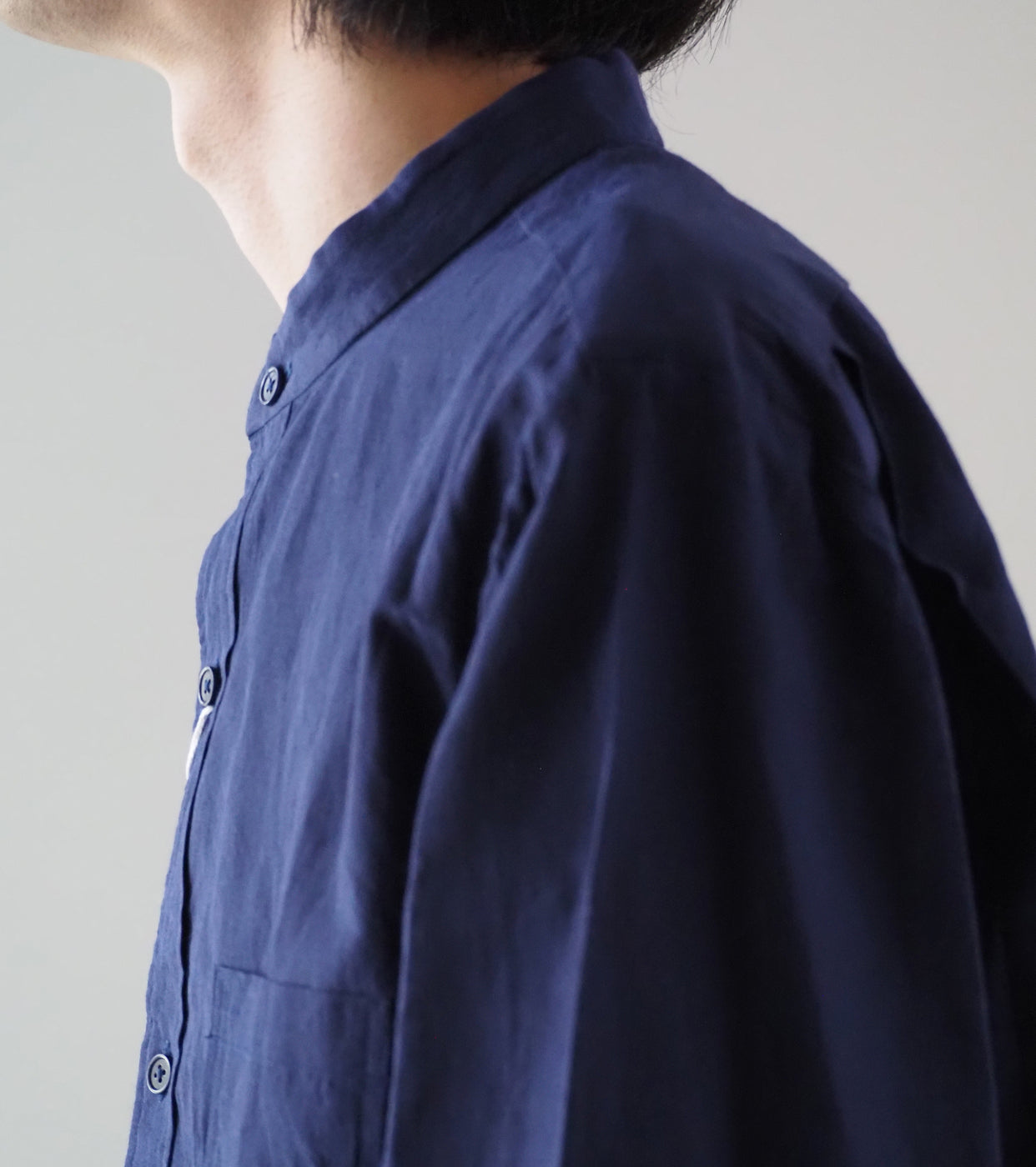 YAECA CANVAS DESIGN スタンドカラーシャツ , Kusaki Navy