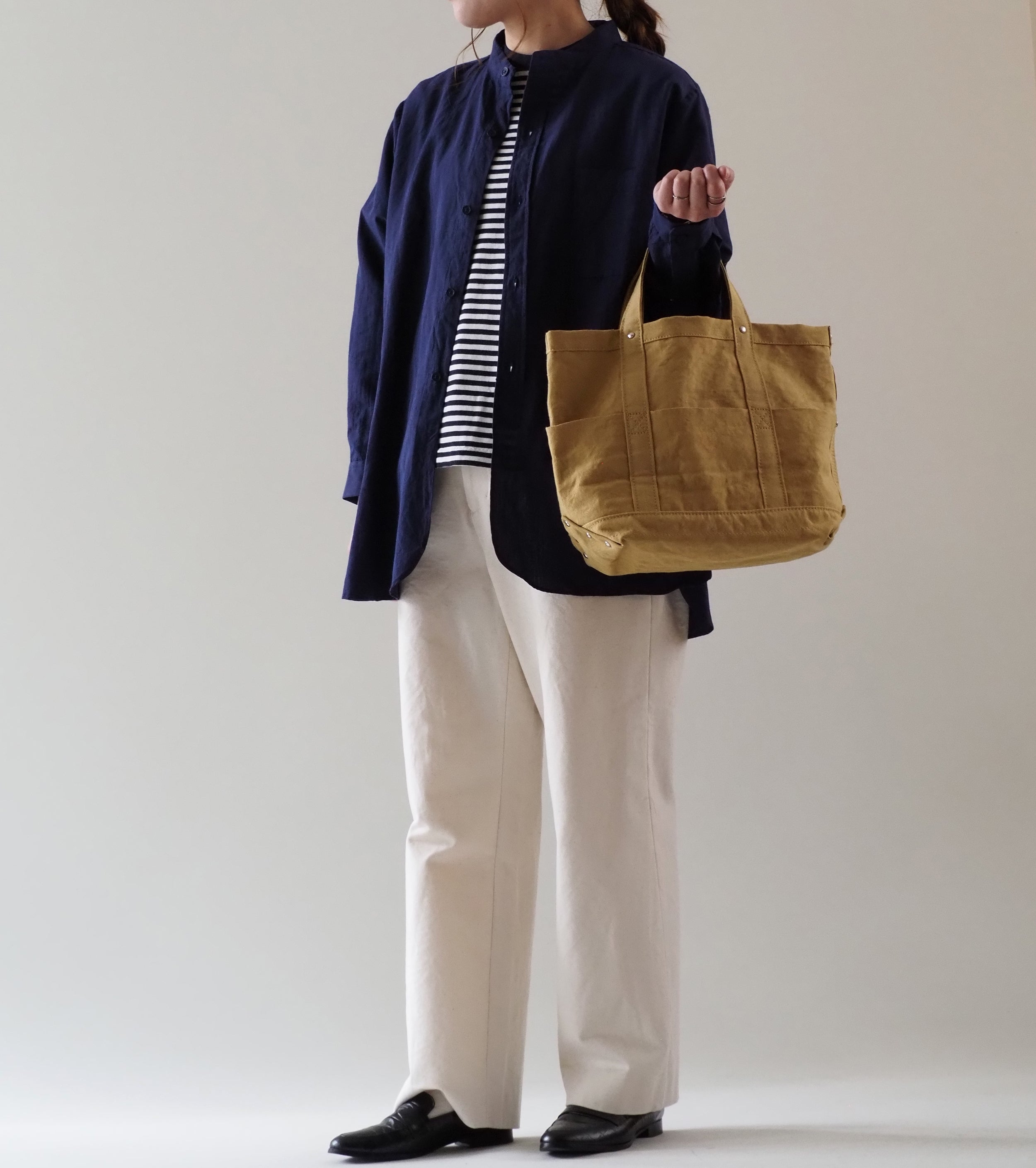 YAECA CANVAS DESIGN スタンドカラーシャツ , Kusaki Navy