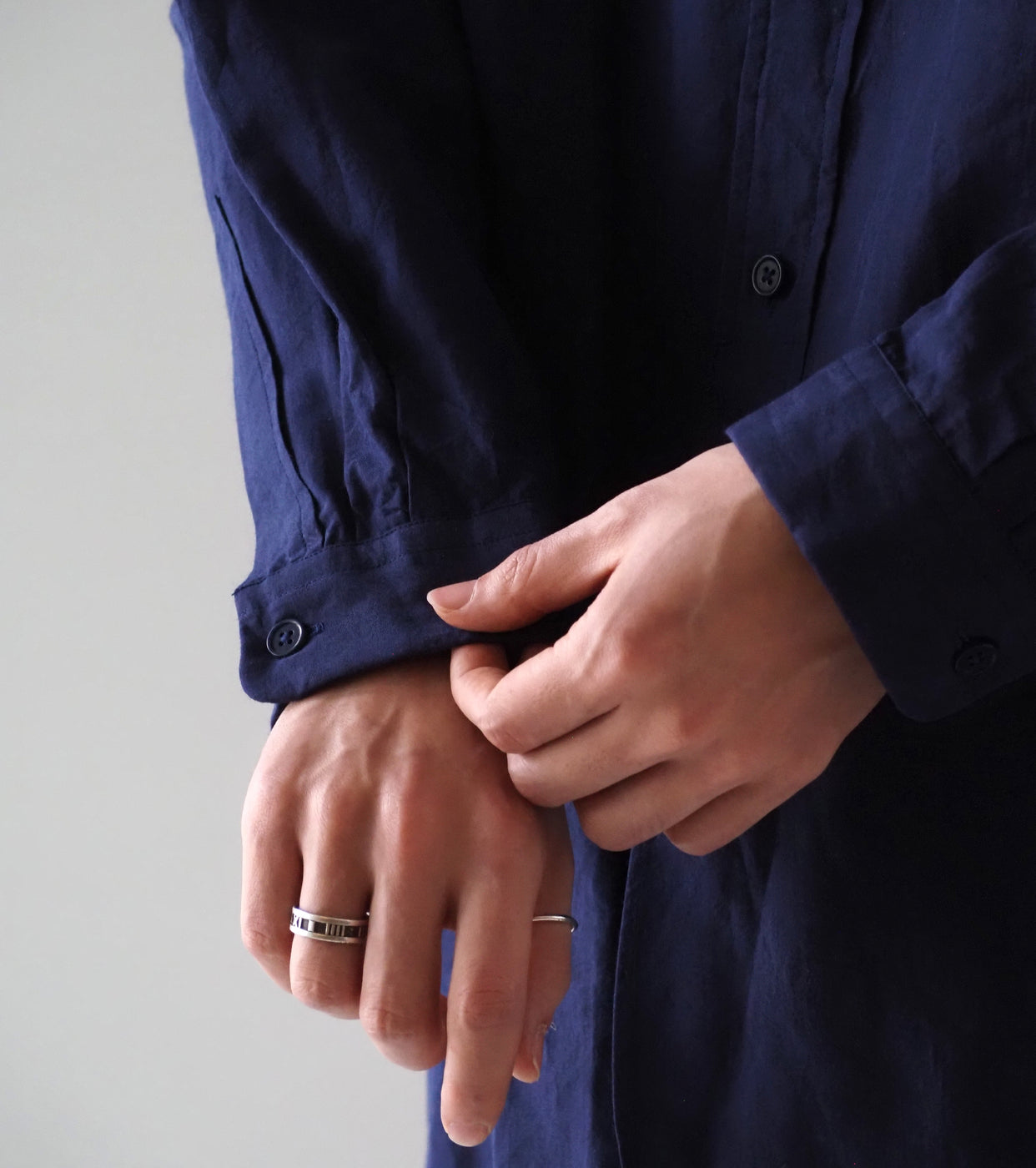 YAECA CANVAS DESIGN スタンドカラーシャツ , Kusaki Navy