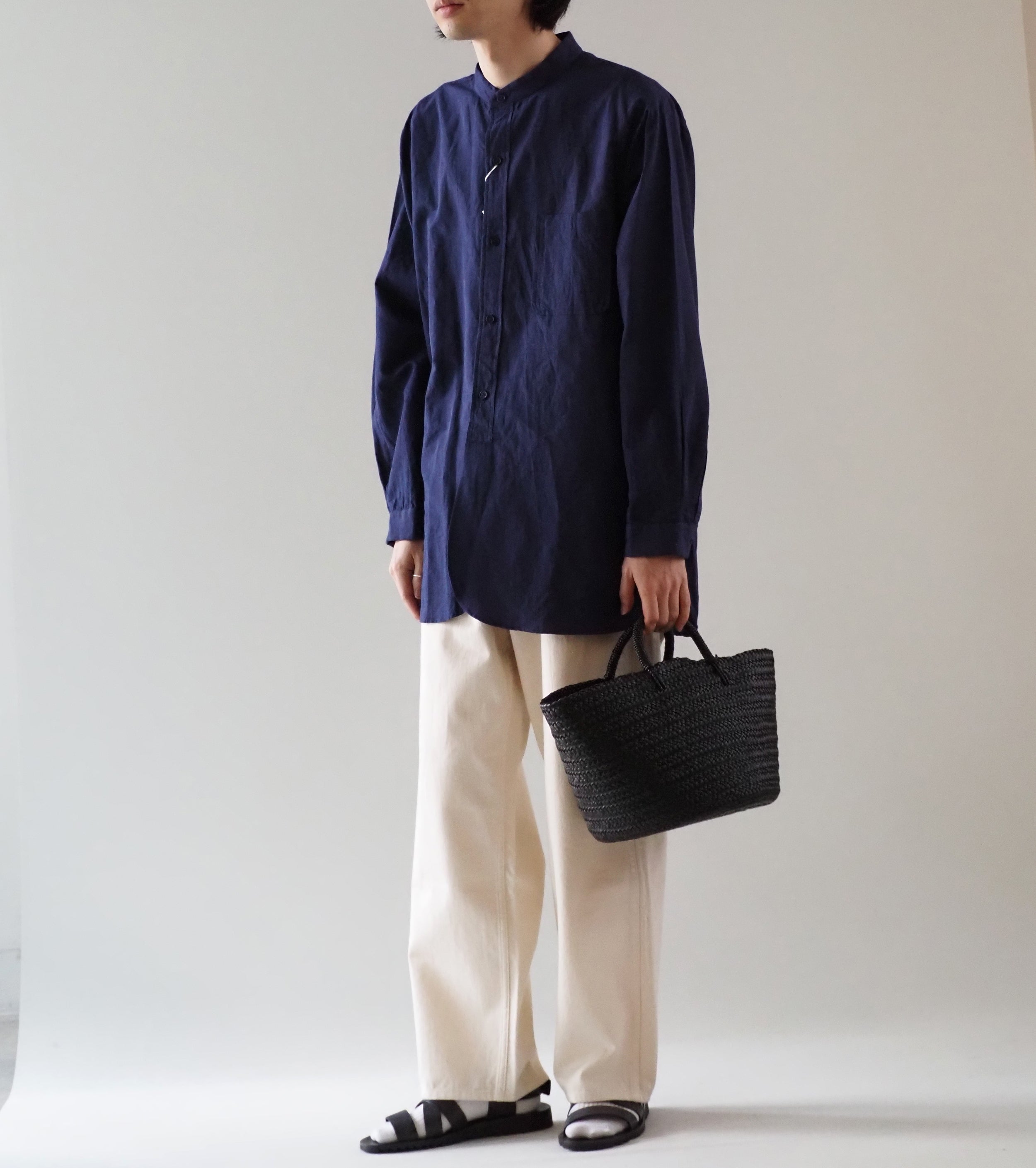 YAECA CANVAS DESIGN スタンドカラーシャツ , Kusaki Navy