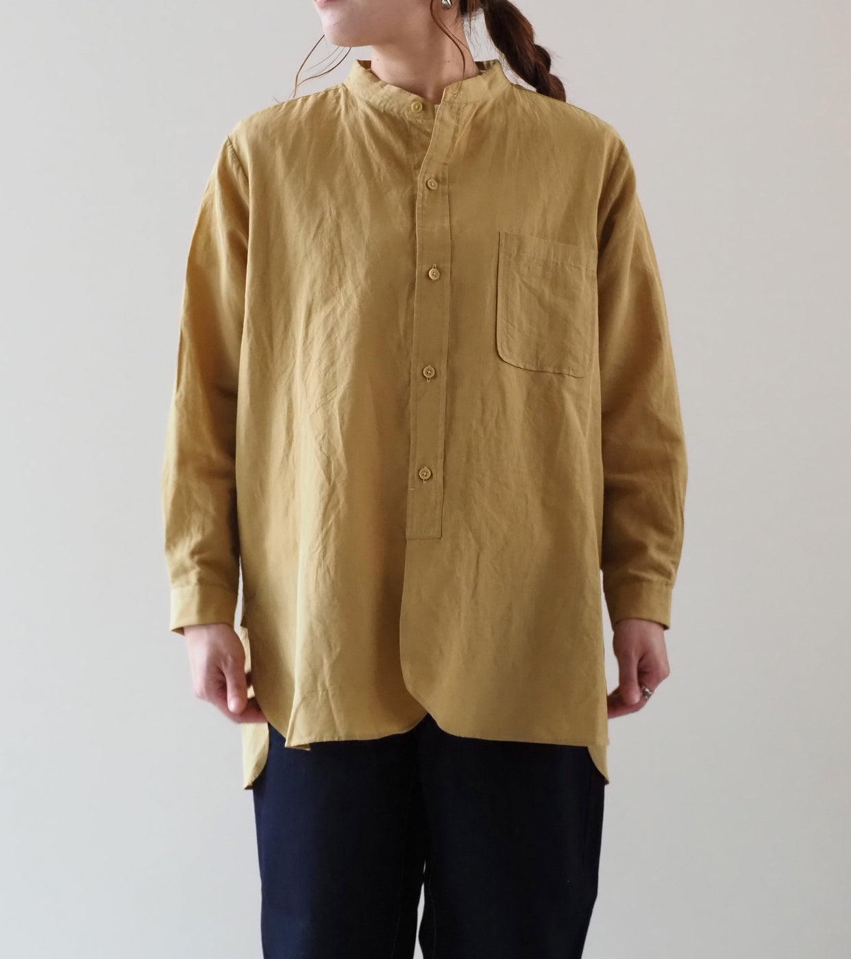 YAECA CANVAS DESIGN スタンドカラーシャツ , Kusaki Khaki