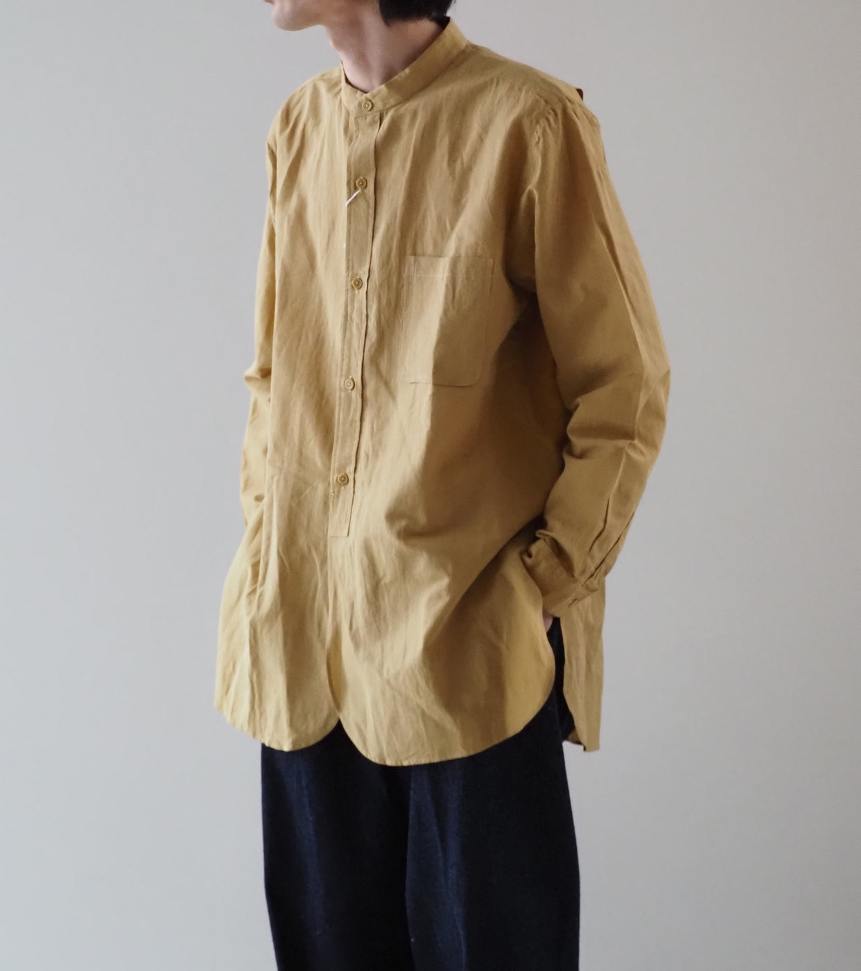 YAECA CANVAS DESIGN スタンドカラーシャツ , Kusaki Khaki