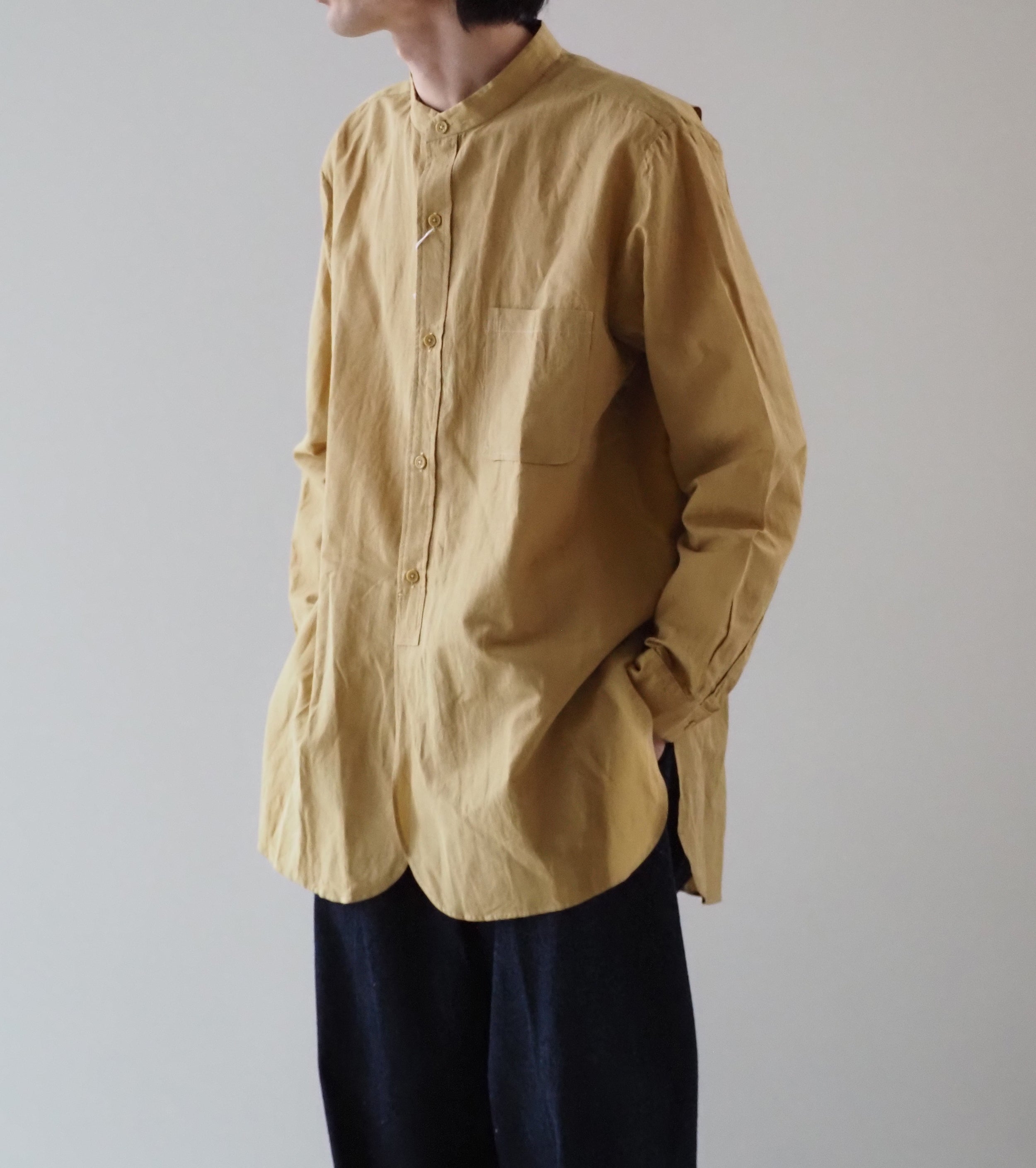 YAECA CANVAS DESIGN スタンドカラーシャツ , Kusaki Khaki