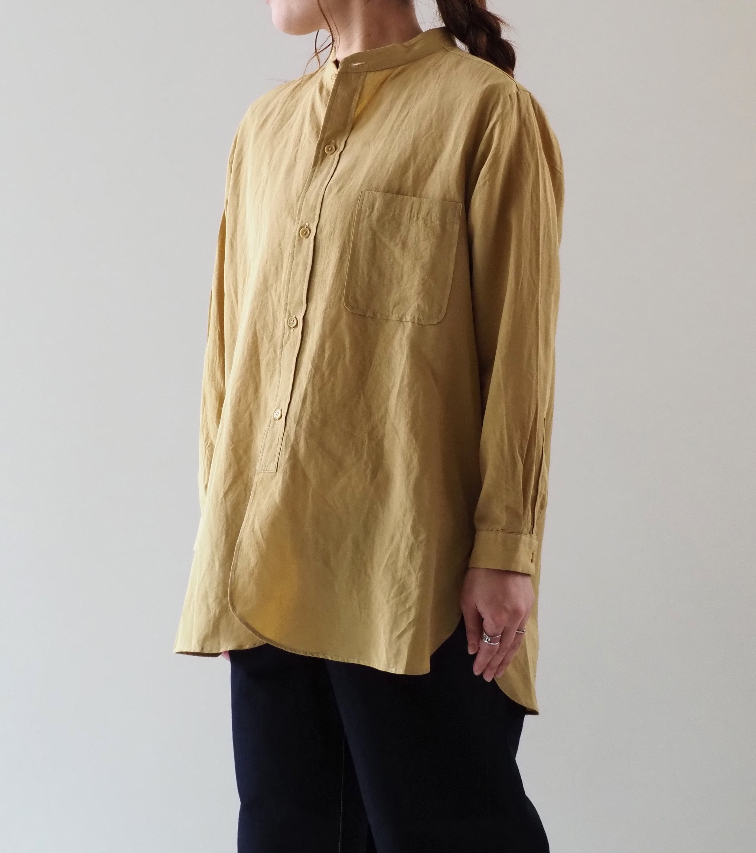 YAECA CANVAS DESIGN スタンドカラーシャツ , Kusaki Khaki