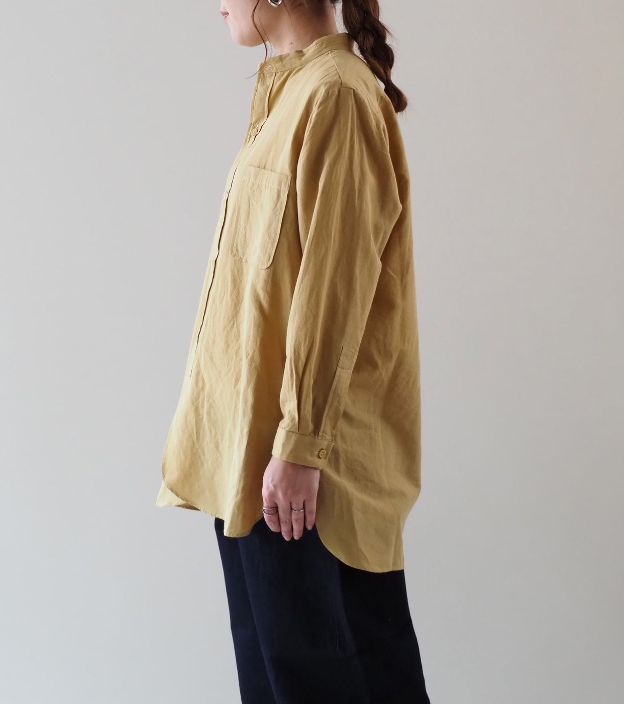 YAECA CANVAS DESIGN スタンドカラーシャツ , Kusaki Khaki