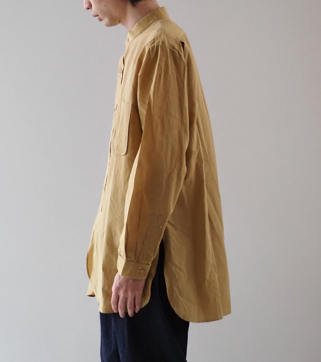 YAECA CANVAS DESIGN スタンドカラーシャツ , Kusaki Khaki