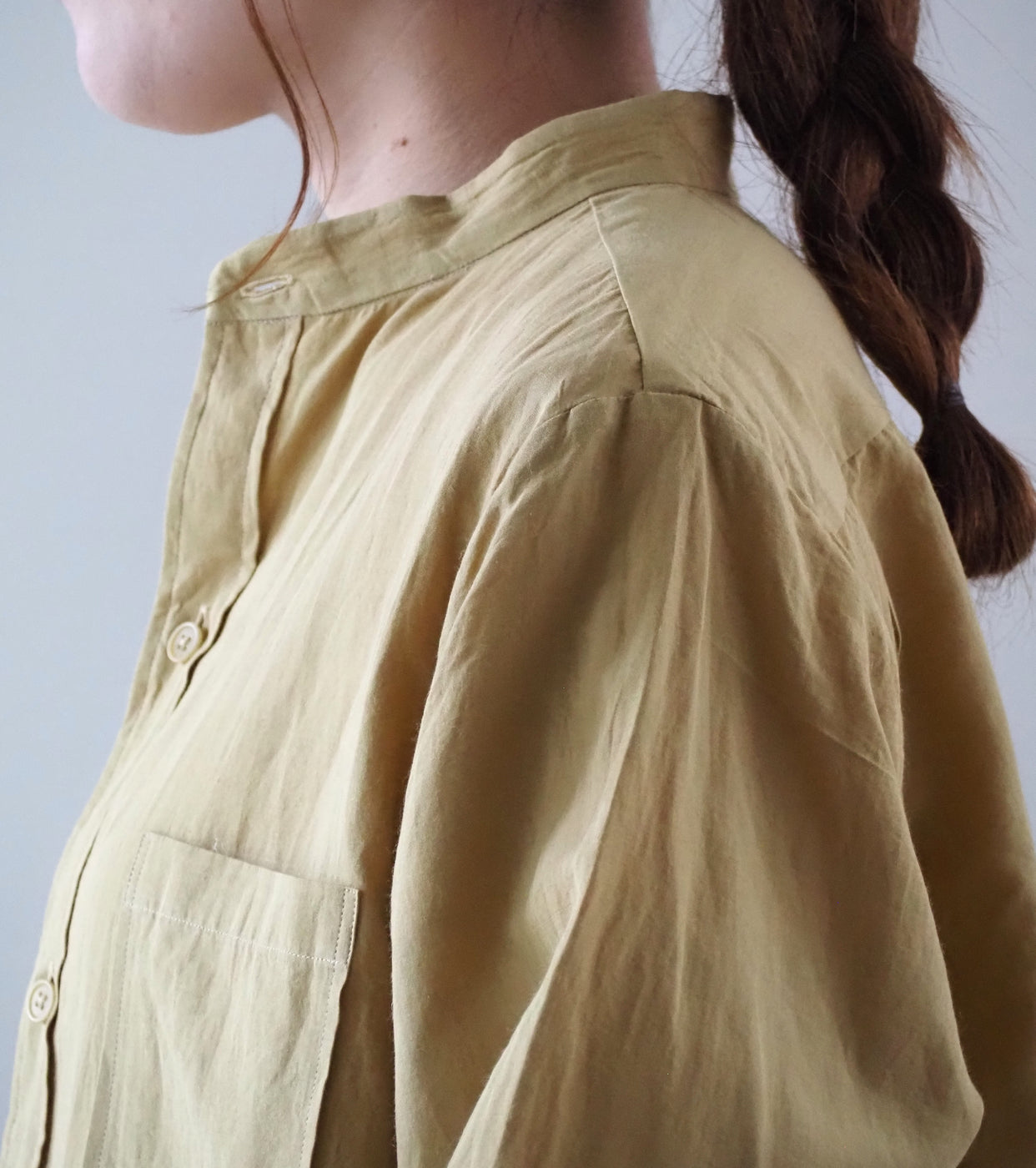 YAECA CANVAS DESIGN スタンドカラーシャツ , Kusaki Khaki