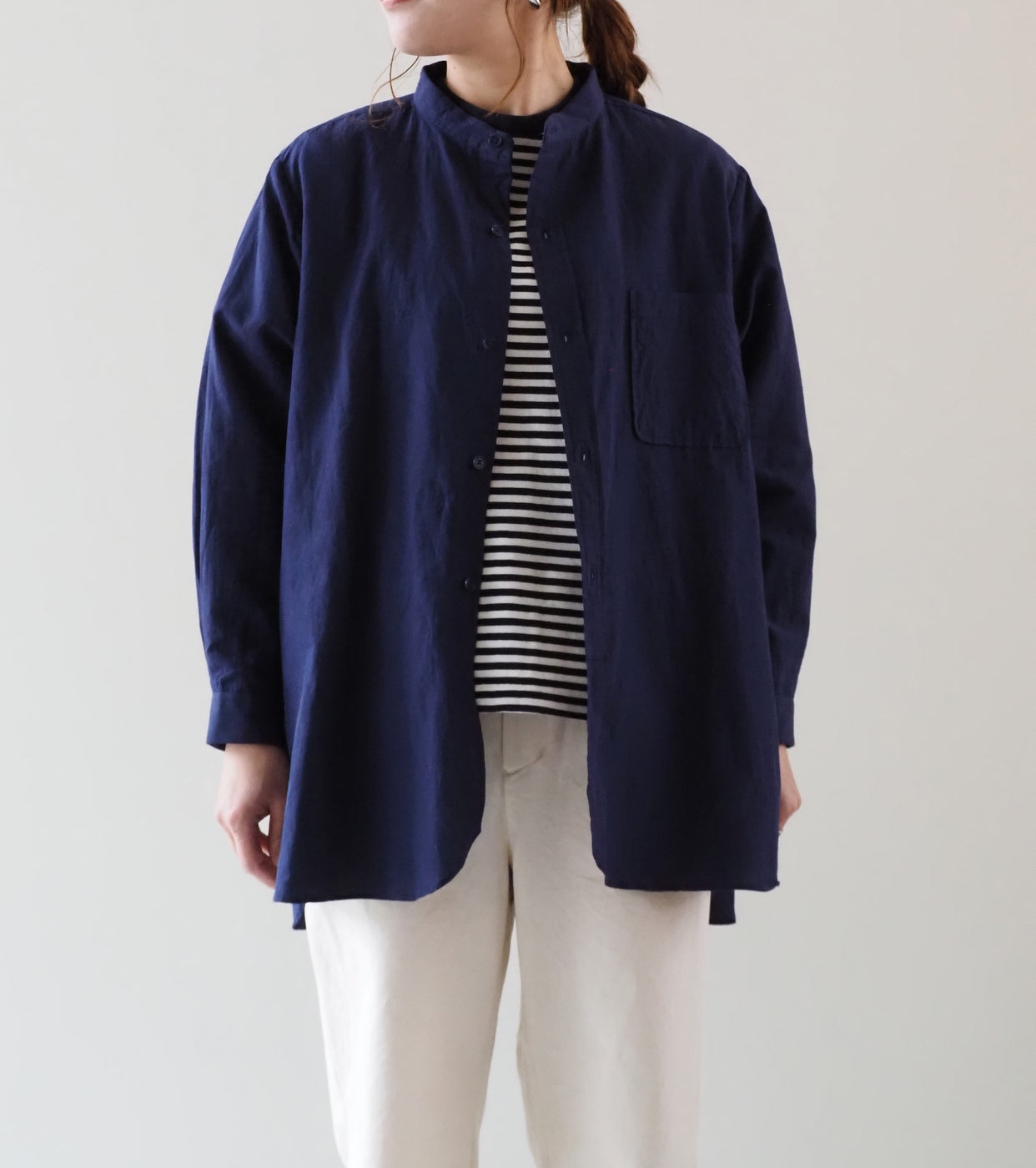 YAECA CANVAS DESIGN スタンドカラーシャツ , Kusaki Navy