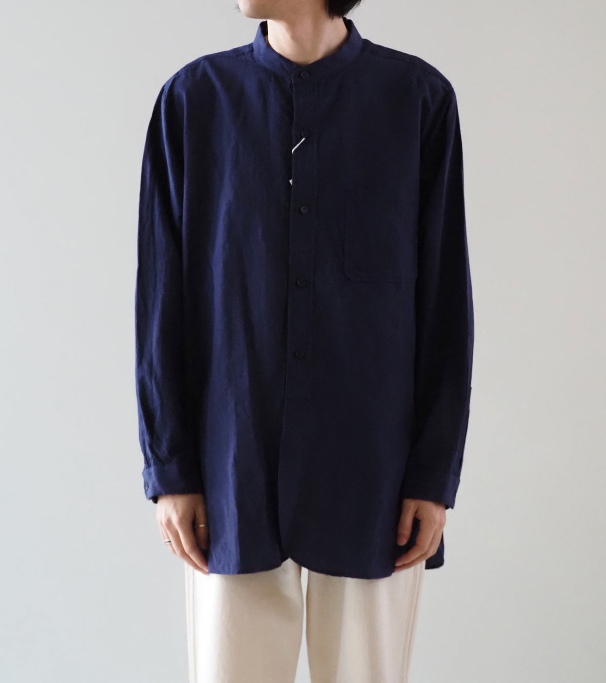 YAECA CANVAS DESIGN スタンドカラーシャツ , Kusaki Navy