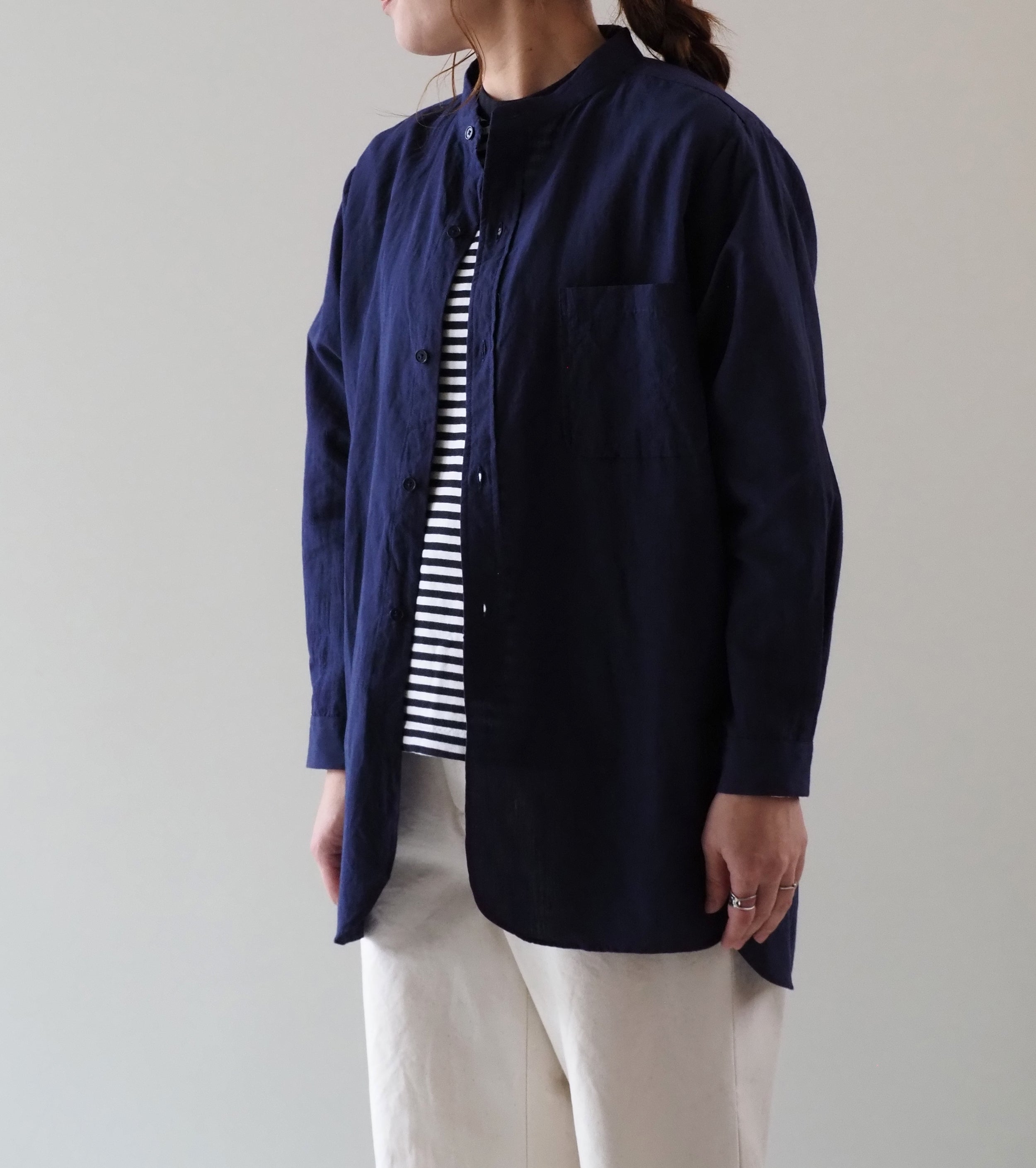 YAECA CANVAS DESIGN スタンドカラーシャツ , Kusaki Navy