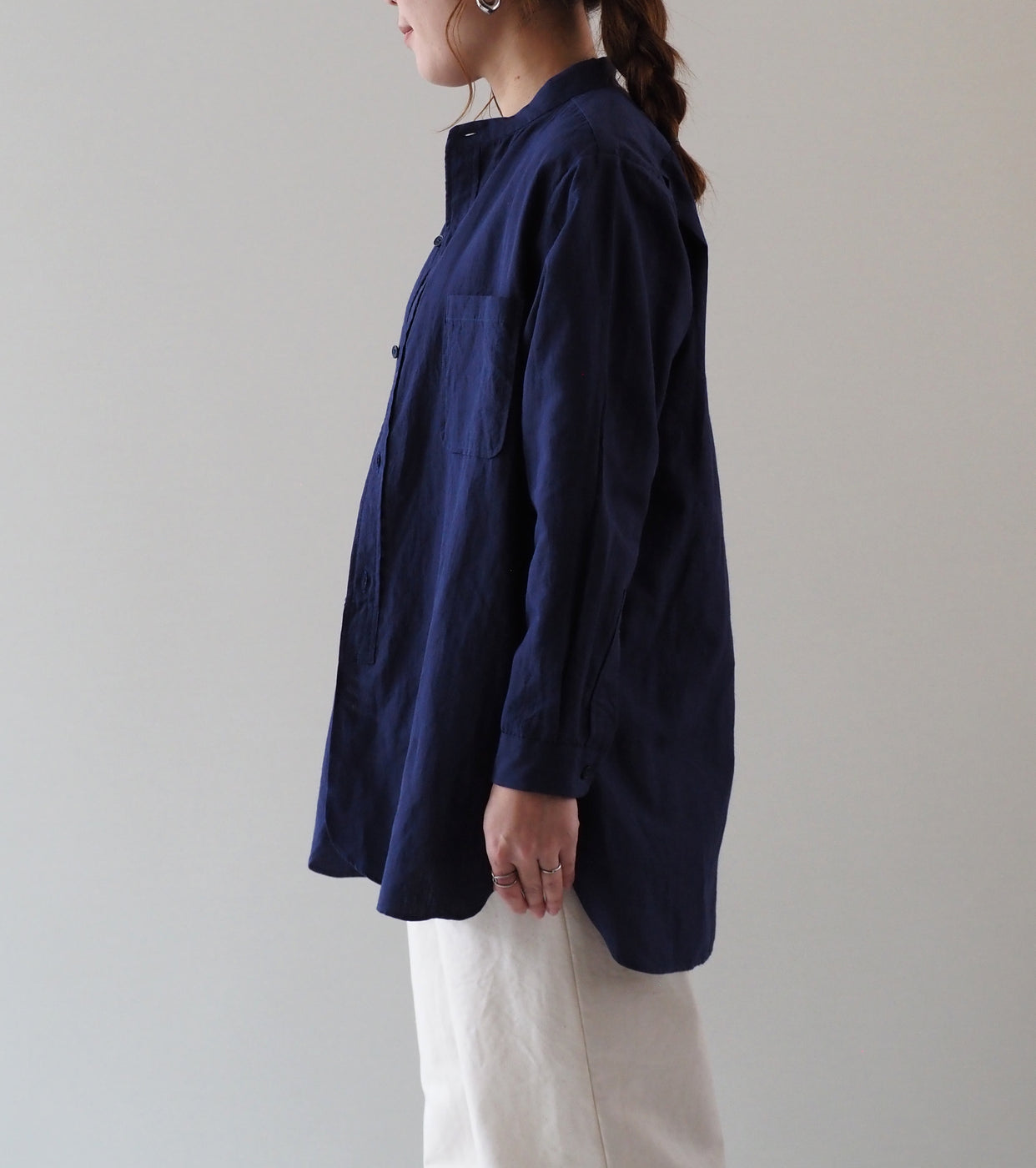 YAECA CANVAS DESIGN スタンドカラーシャツ , Kusaki Navy