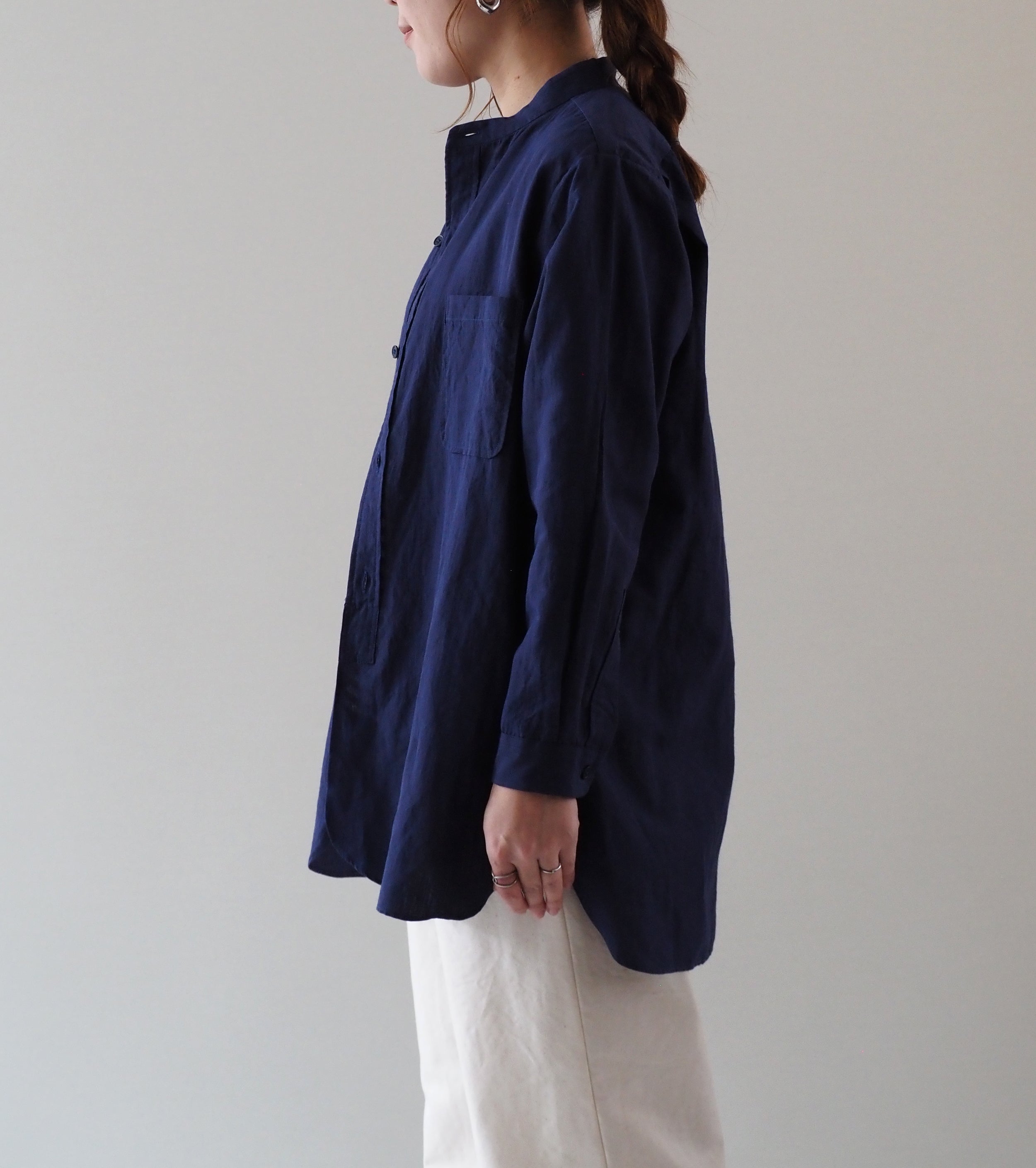 YAECA CANVAS DESIGN スタンドカラーシャツ , Kusaki Navy