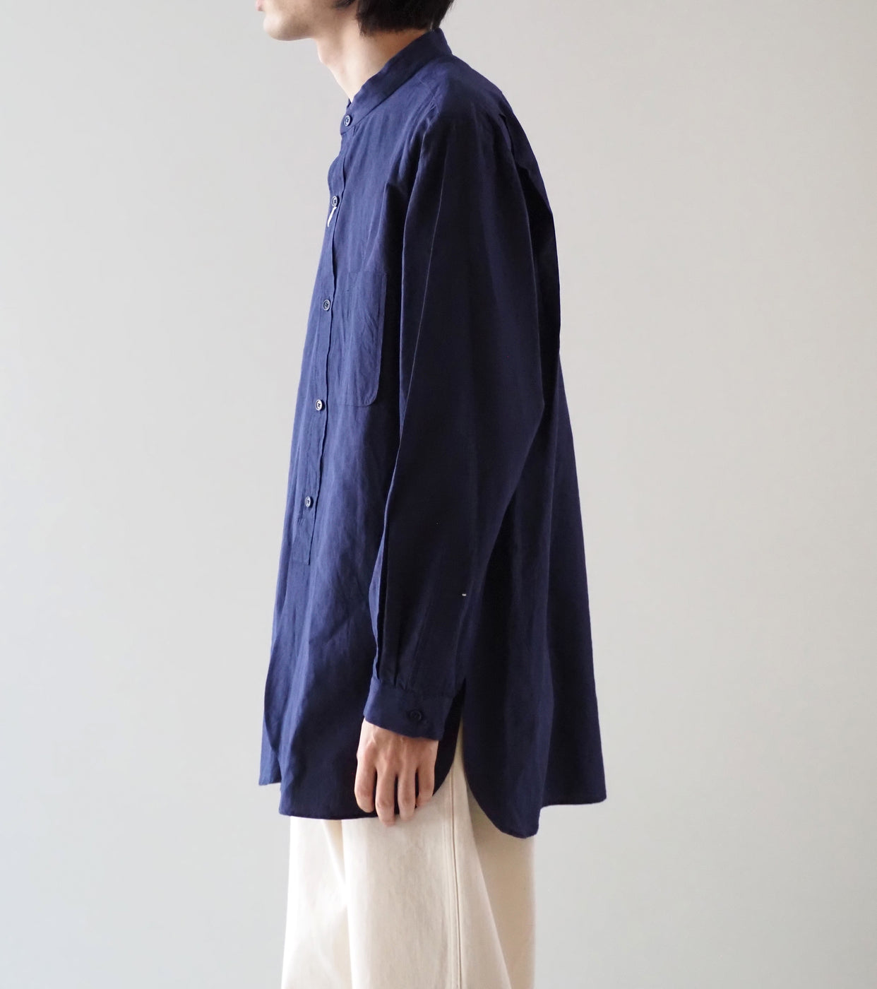 YAECA CANVAS DESIGN スタンドカラーシャツ , Kusaki Navy