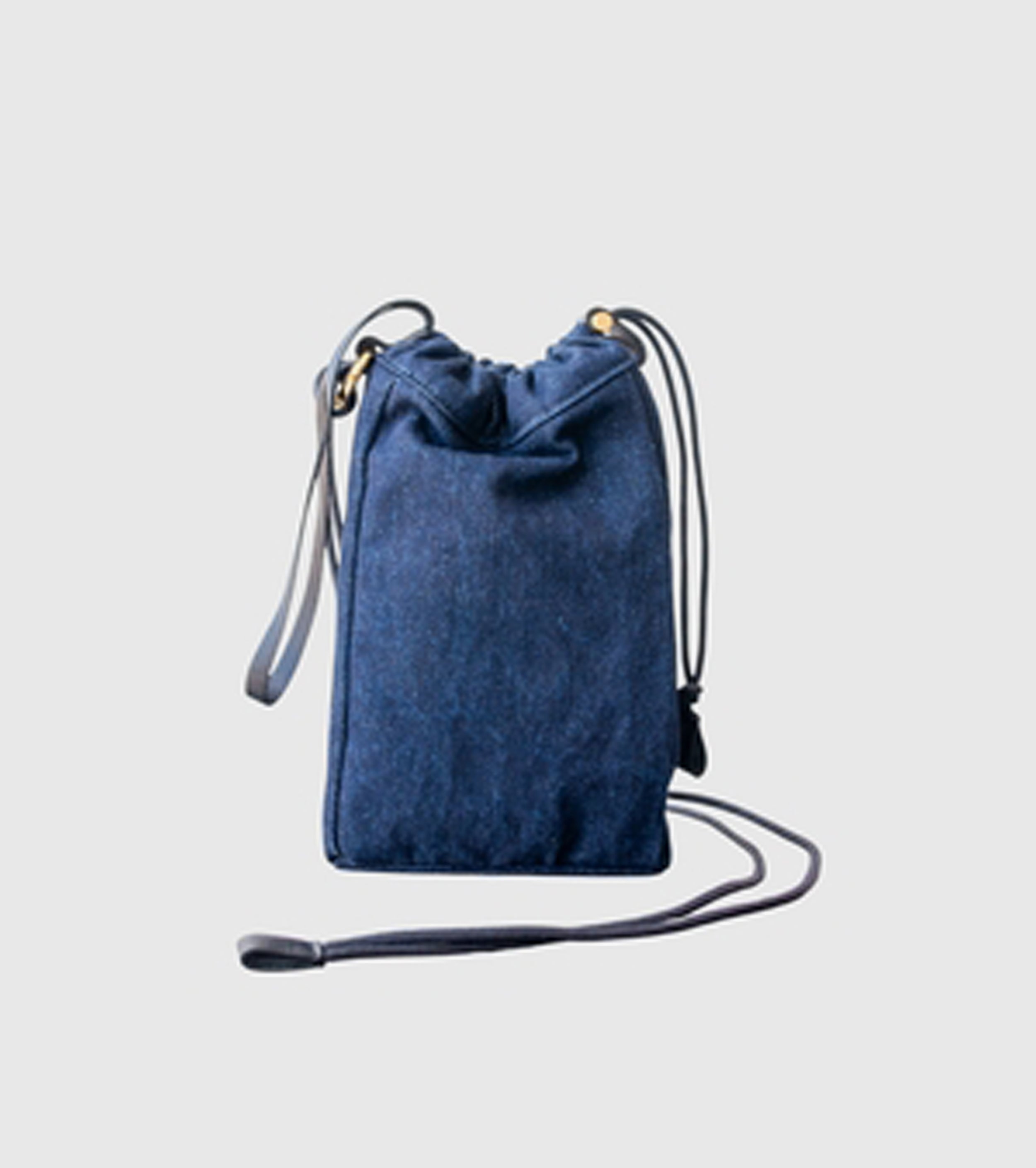 Texnh DRAWSTRING POUCH M / WASHED DENIM , Indigo