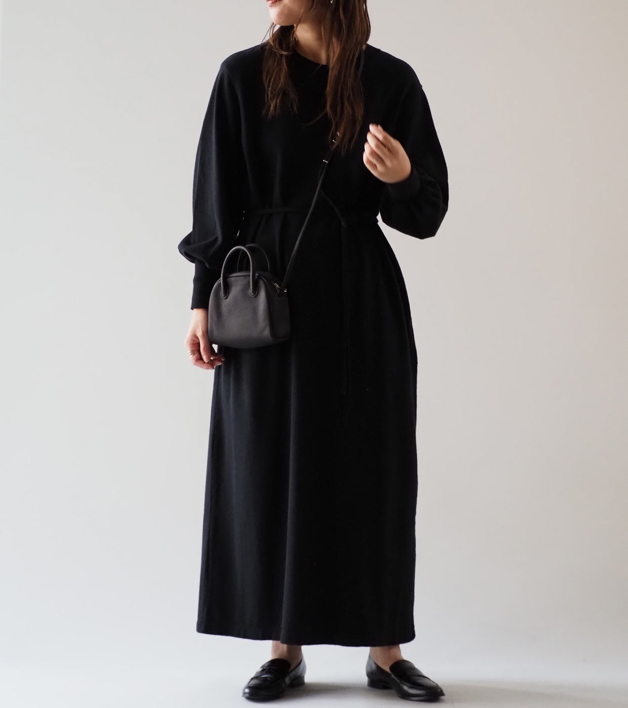 blurhms コットン シルク ネップ ボリューム スリーブ ドレス , Black