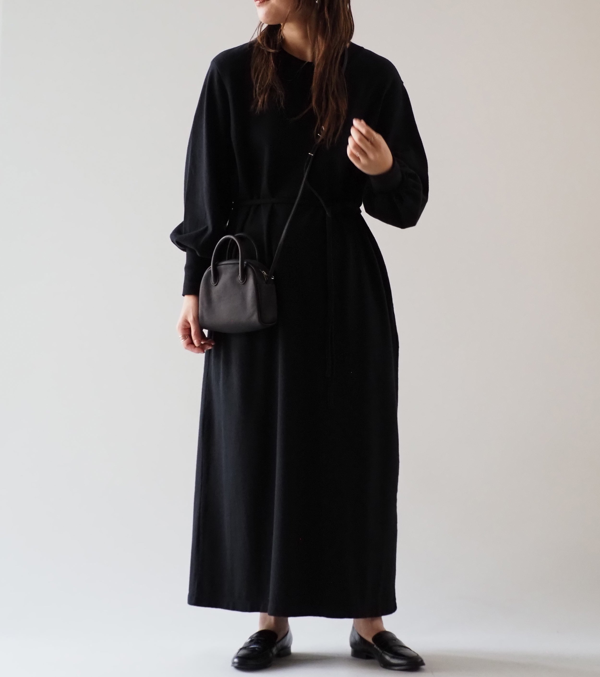 blurhms コットン シルク ネップ ボリューム スリーブ ドレス , Black