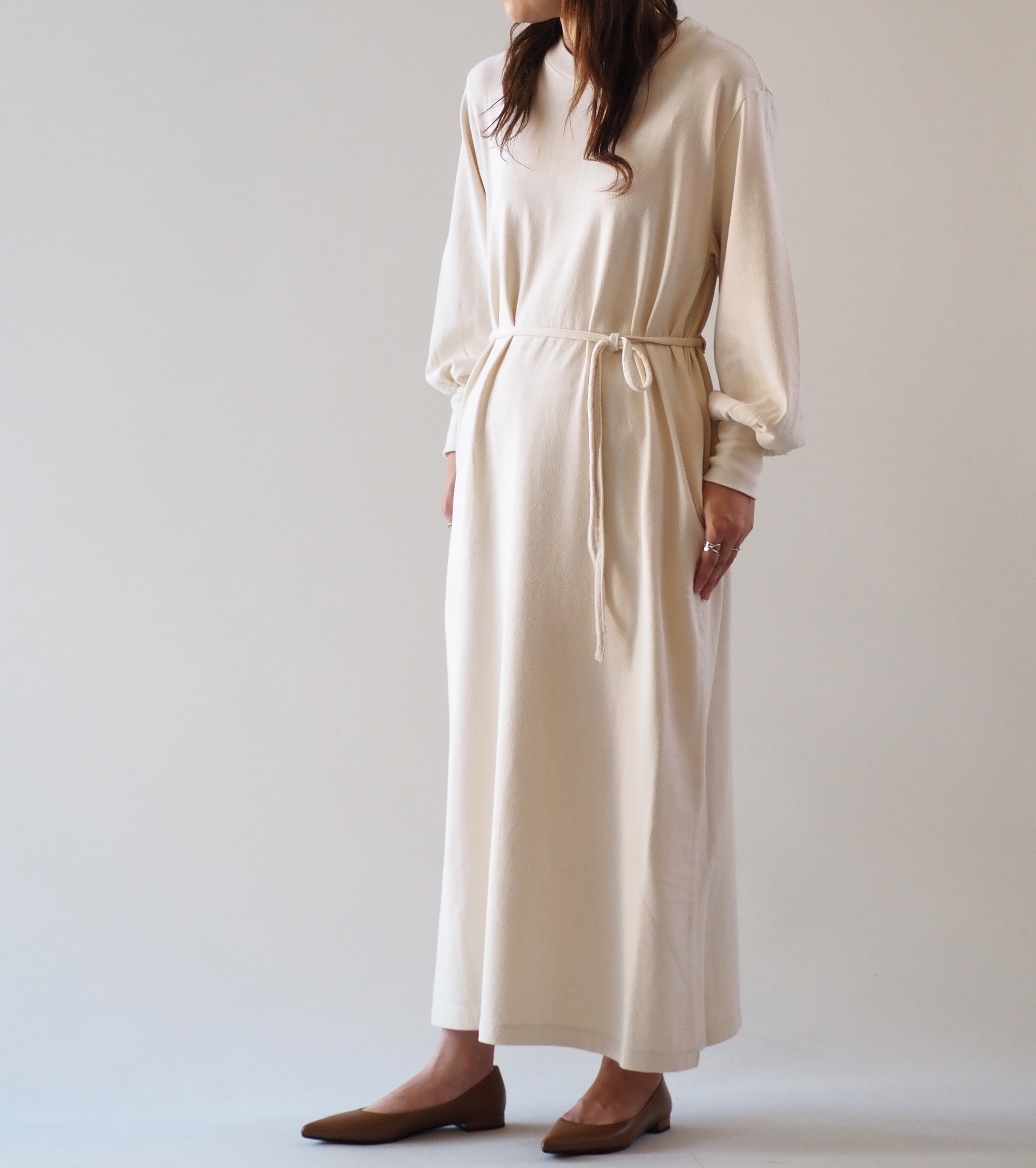 blurhms コットン シルク ネップ ボリューム スリーブ ドレス , Ivory
