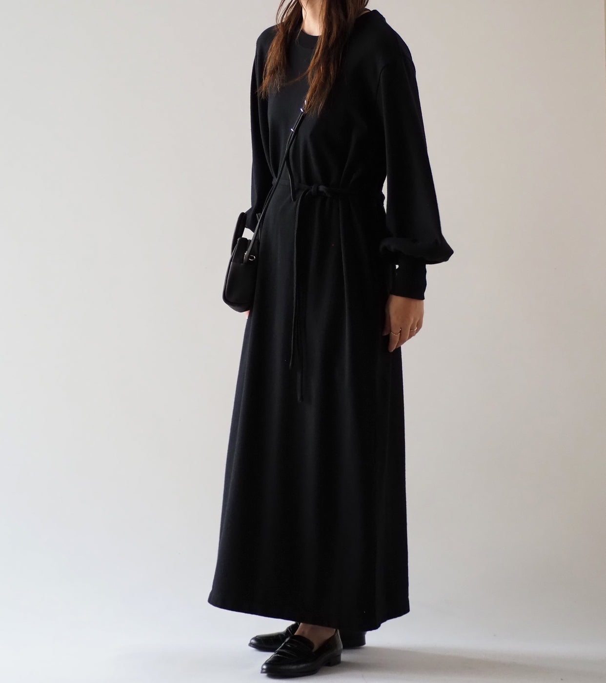 blurhms コットン シルク ネップ ボリューム スリーブ ドレス , Black
