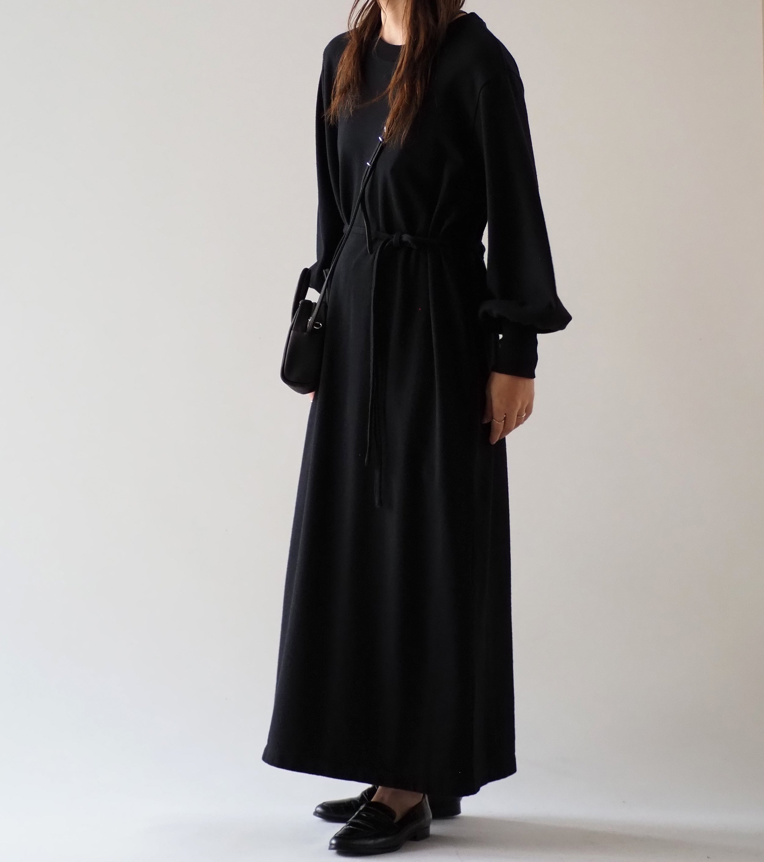blurhms コットン シルク ネップ ボリューム スリーブ ドレス , Black