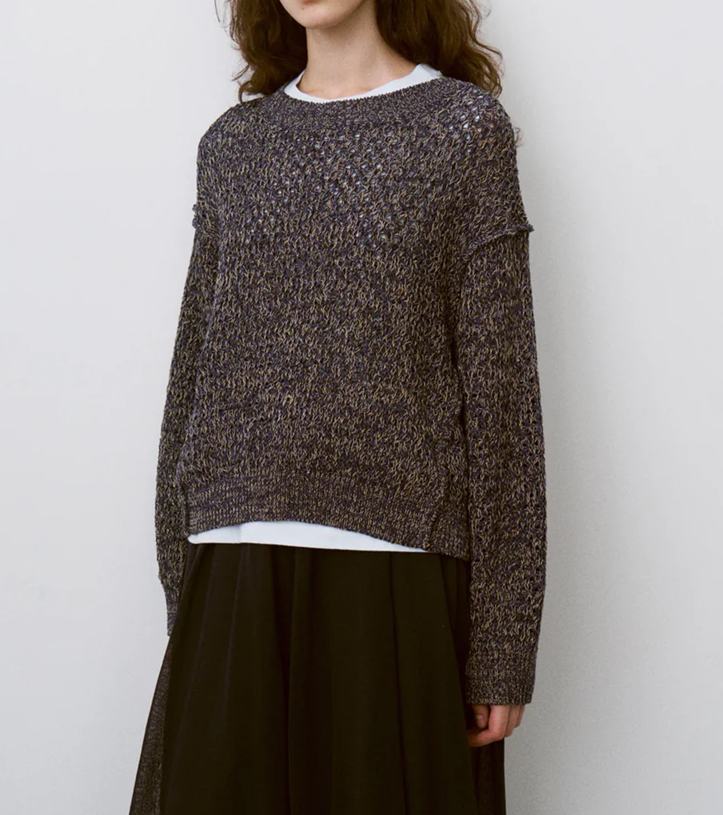 Unfil ダブル ハニカム メッシュニット クルーネック プルオーバー, Navy Blue Mix