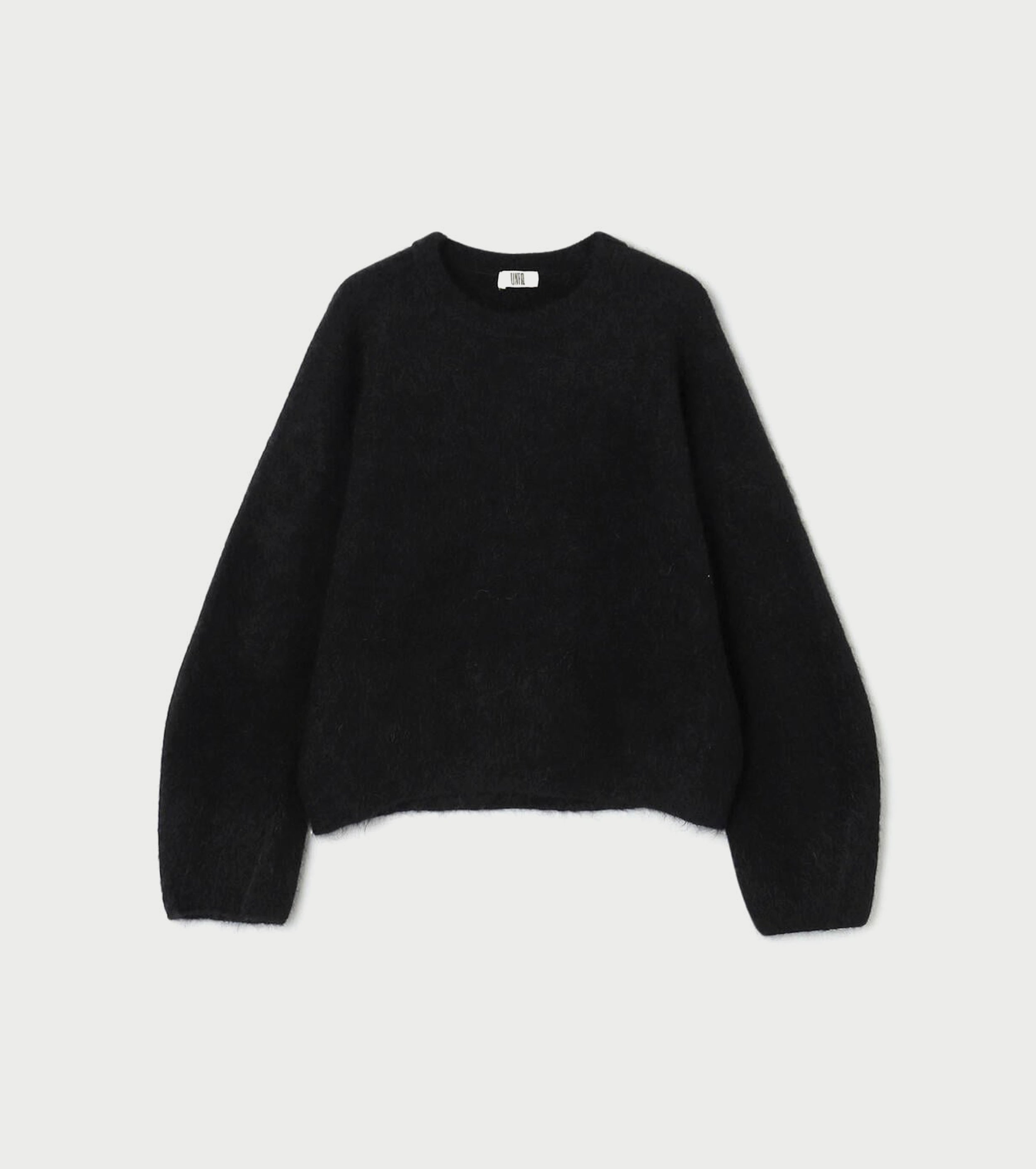 Unfil Super Kid Mohair Crew Neck Knit Pullover, Black