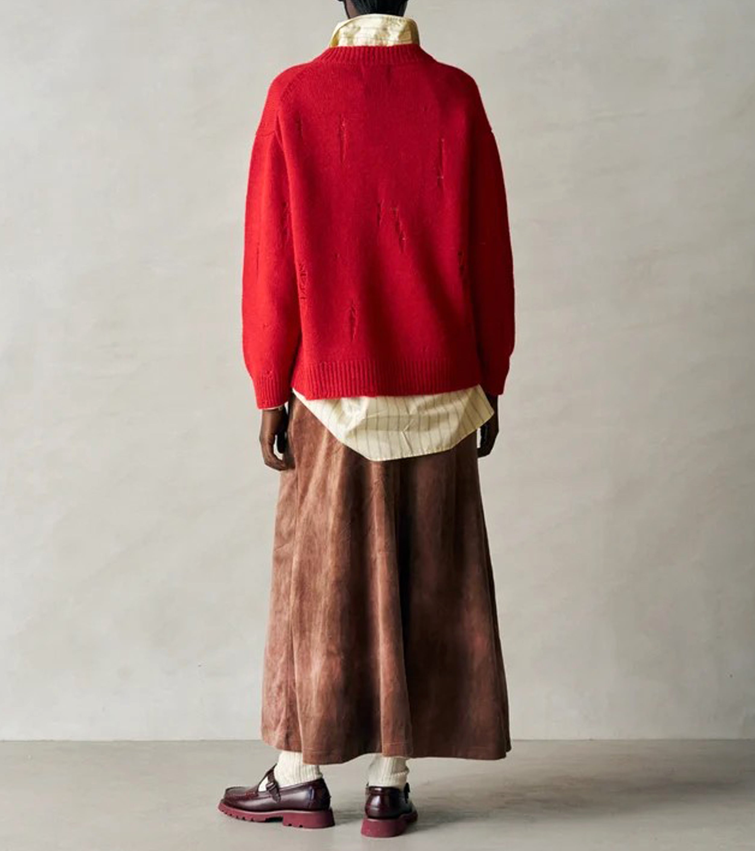 Unfil TIE-DYED COTTON VELOUR FLARED SKIRT,  Cocoa Brown × Gray