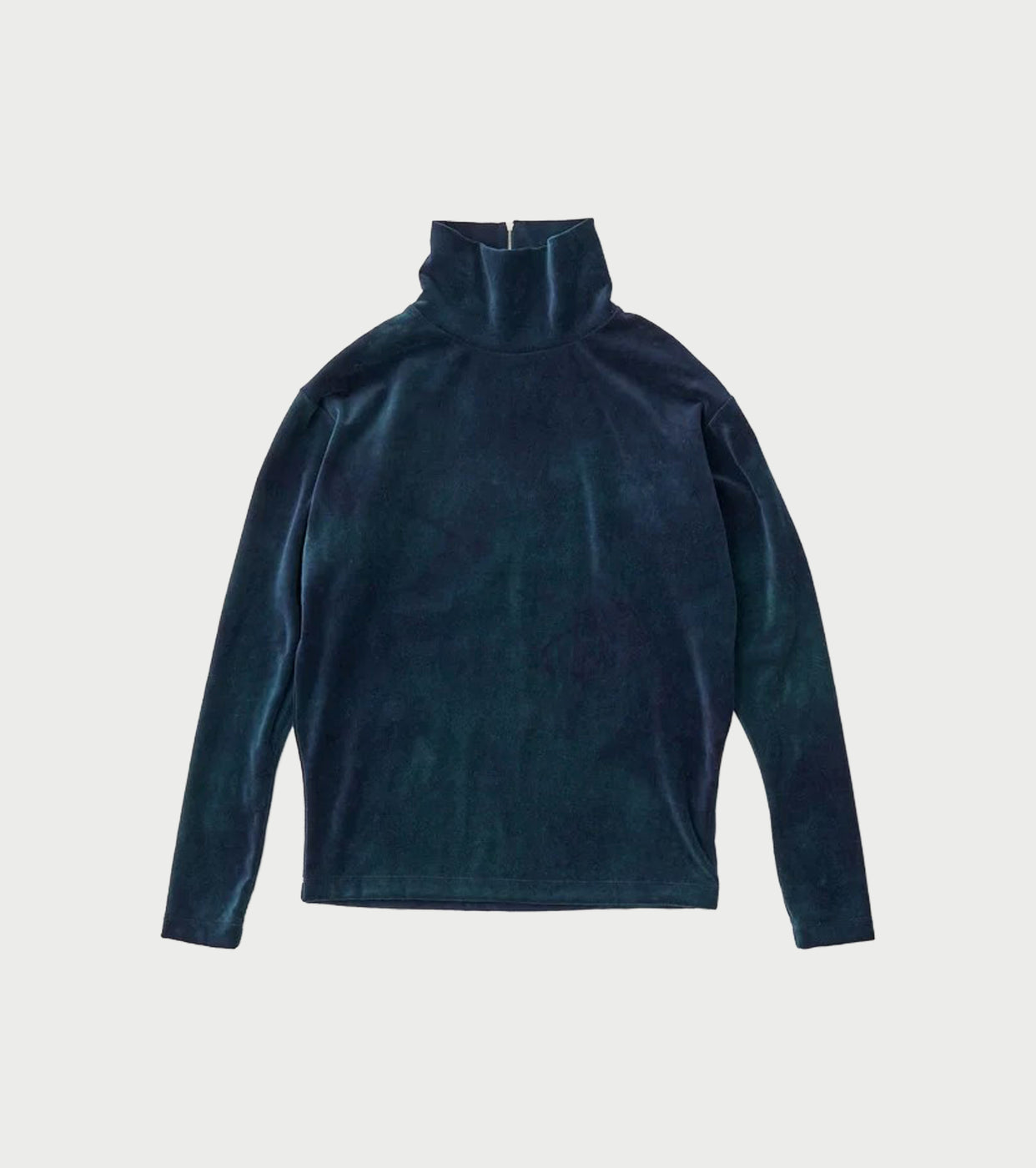 Unfil タイダイ コットン ベロア ハイネック プルオーバー , Navy × Pine Green