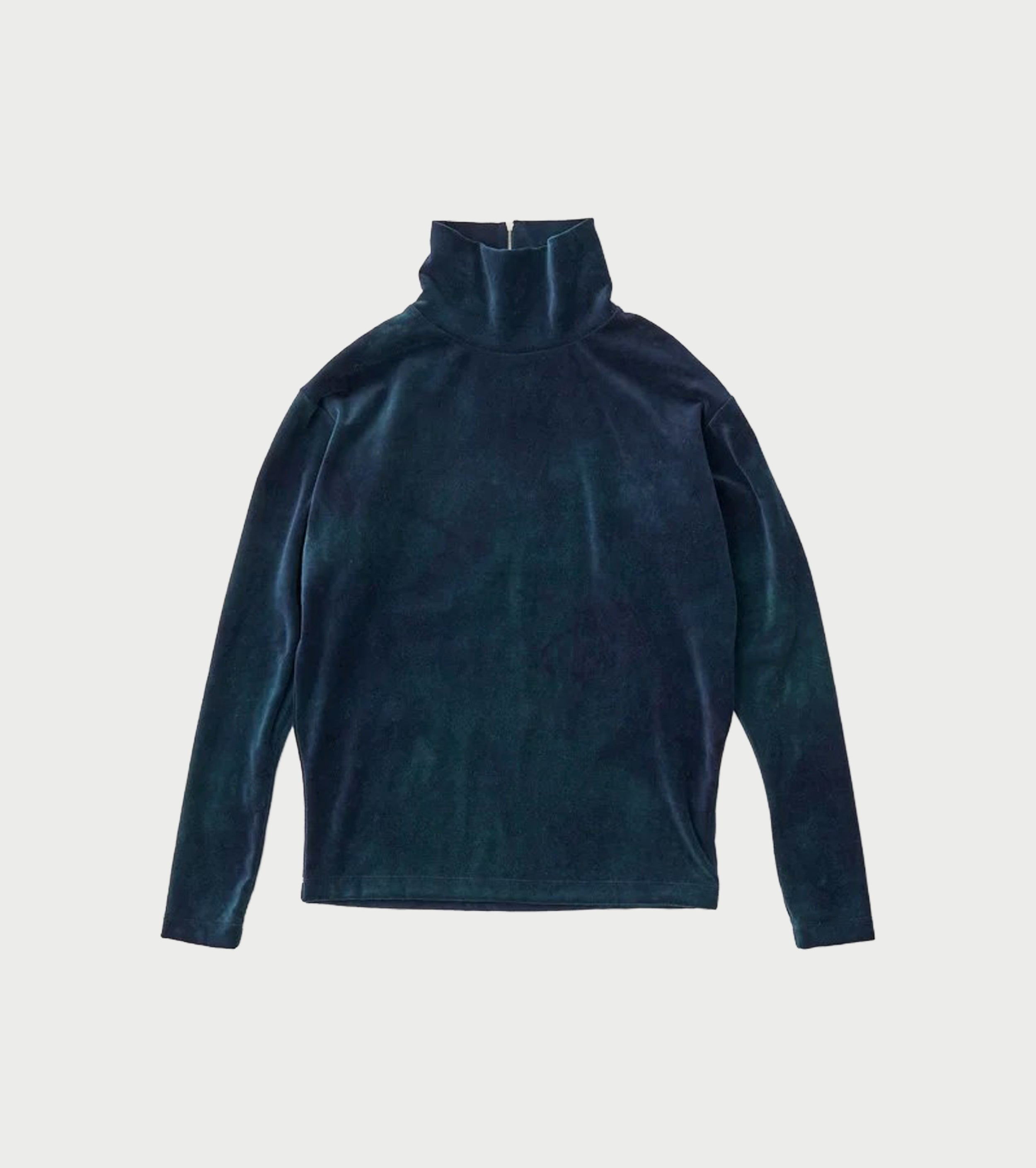 Unfil タイダイ コットン ベロア ハイネック プルオーバー , Navy × Pine Green