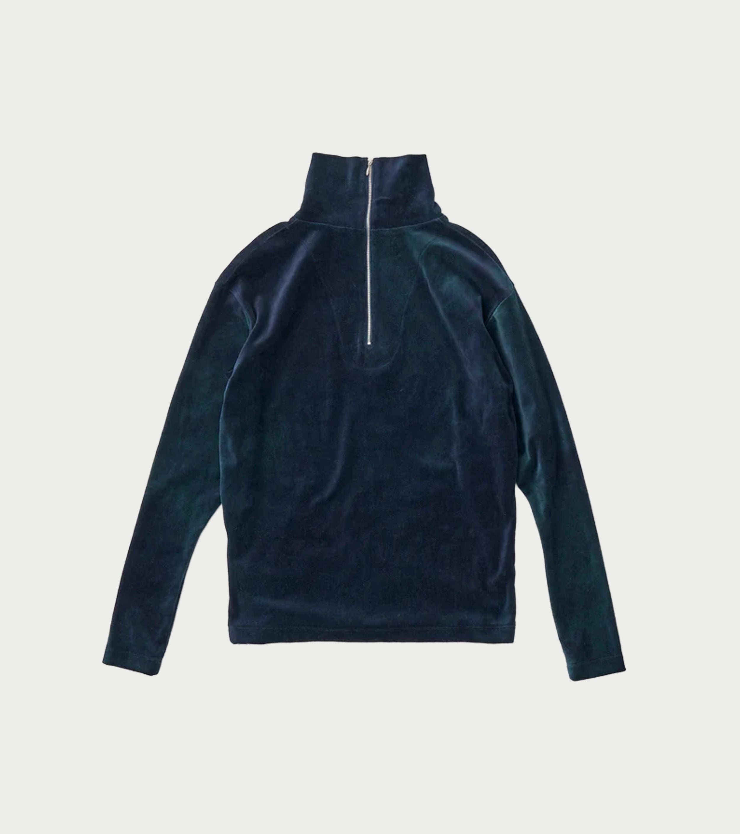 Unfil タイダイ コットン ベロア ハイネック プルオーバー , Navy × Pine Green