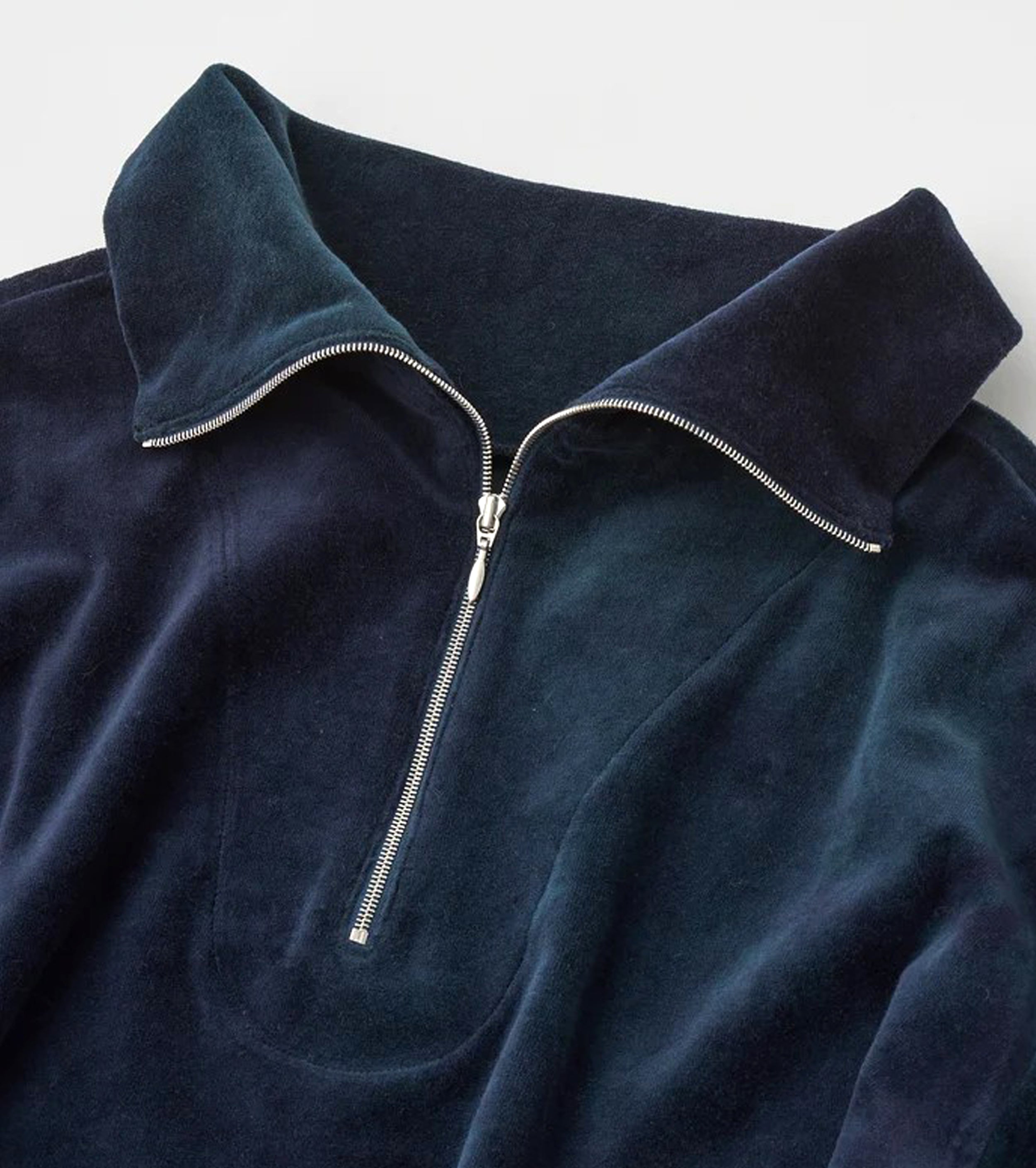 Unfil タイダイ コットン ベロア ハイネック プルオーバー , Navy × Pine Green