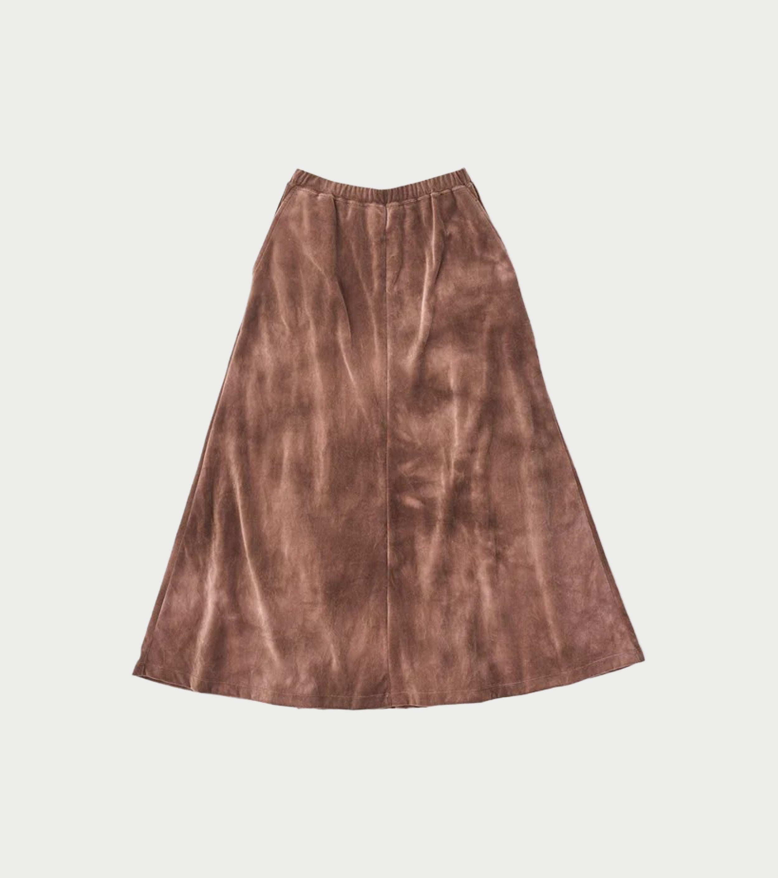 Unfil TIE-DYED COTTON VELOUR FLARED SKIRT,  Cocoa Brown × Gray
