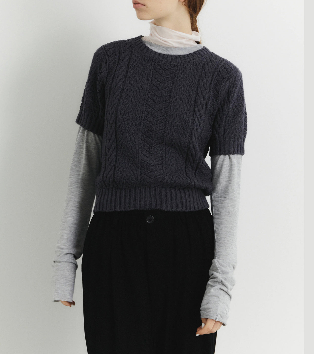 Unfil open work cable-knit sweater, Charcoal Navy
