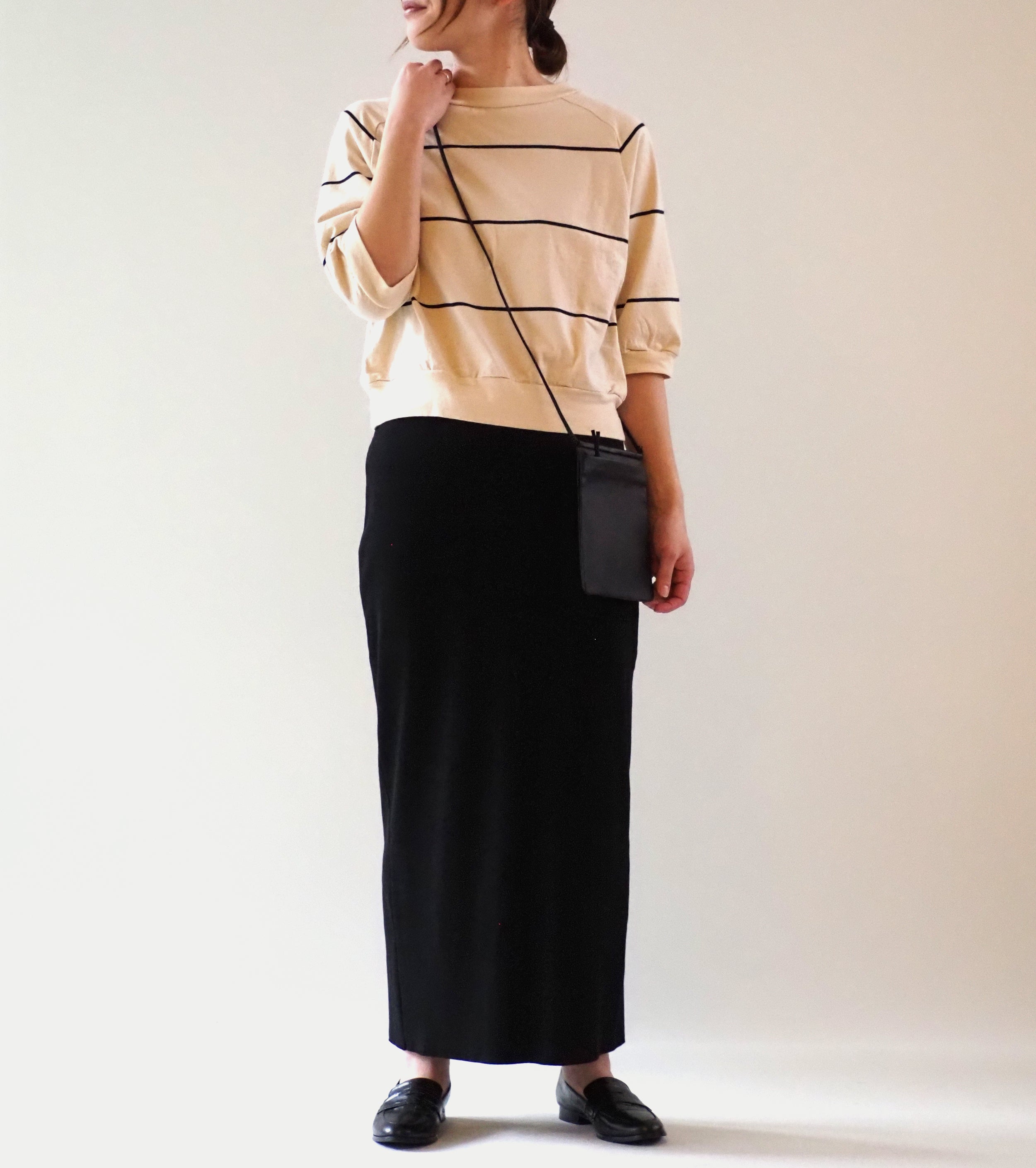 Blurhms Cotton  Nep Border Split Sleeve Pullover, Ivory BODY × Black Line