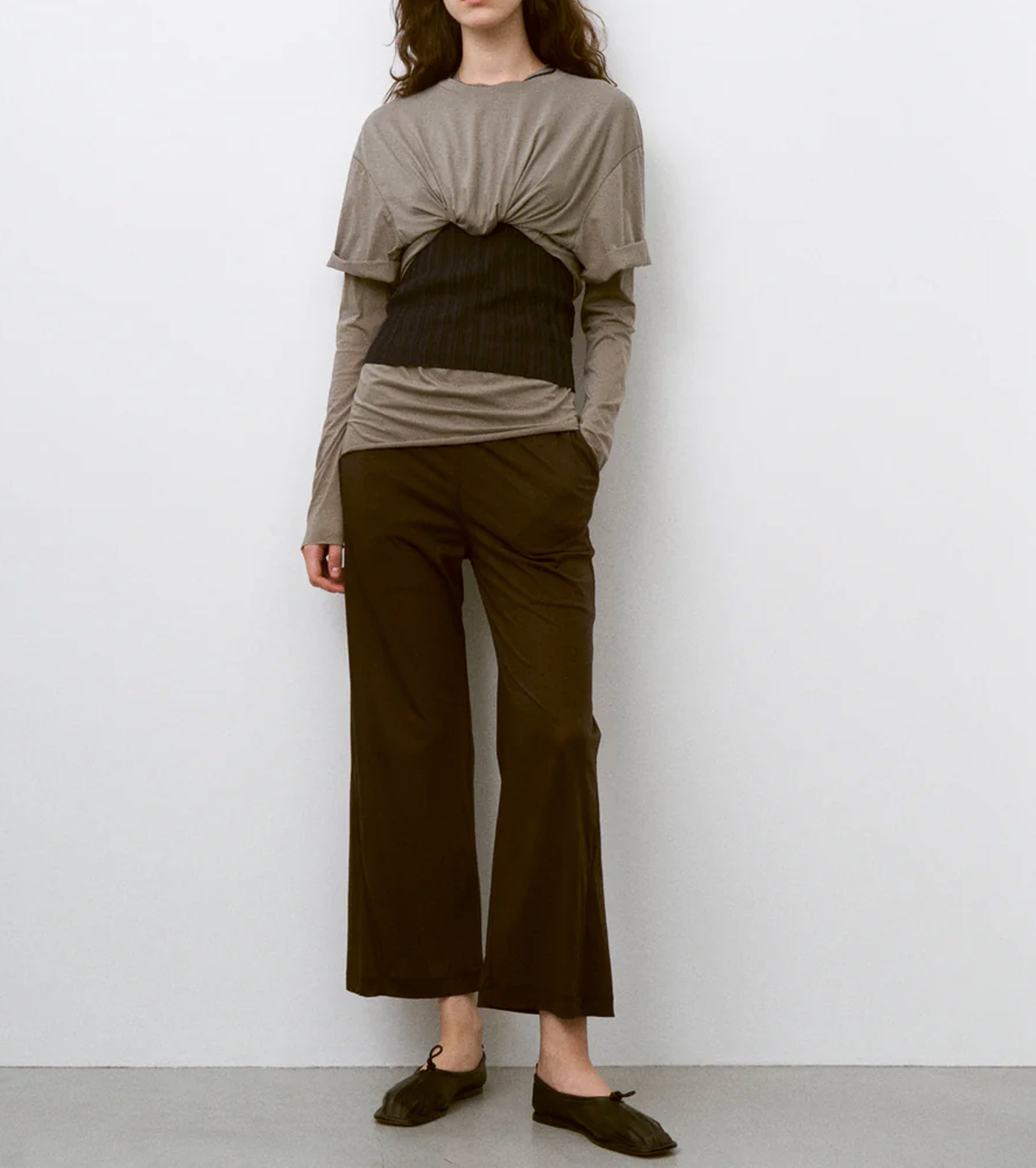 Unfil TWISTED COTTON SHEER JERSEY CROPPED TEE, Ash Gray