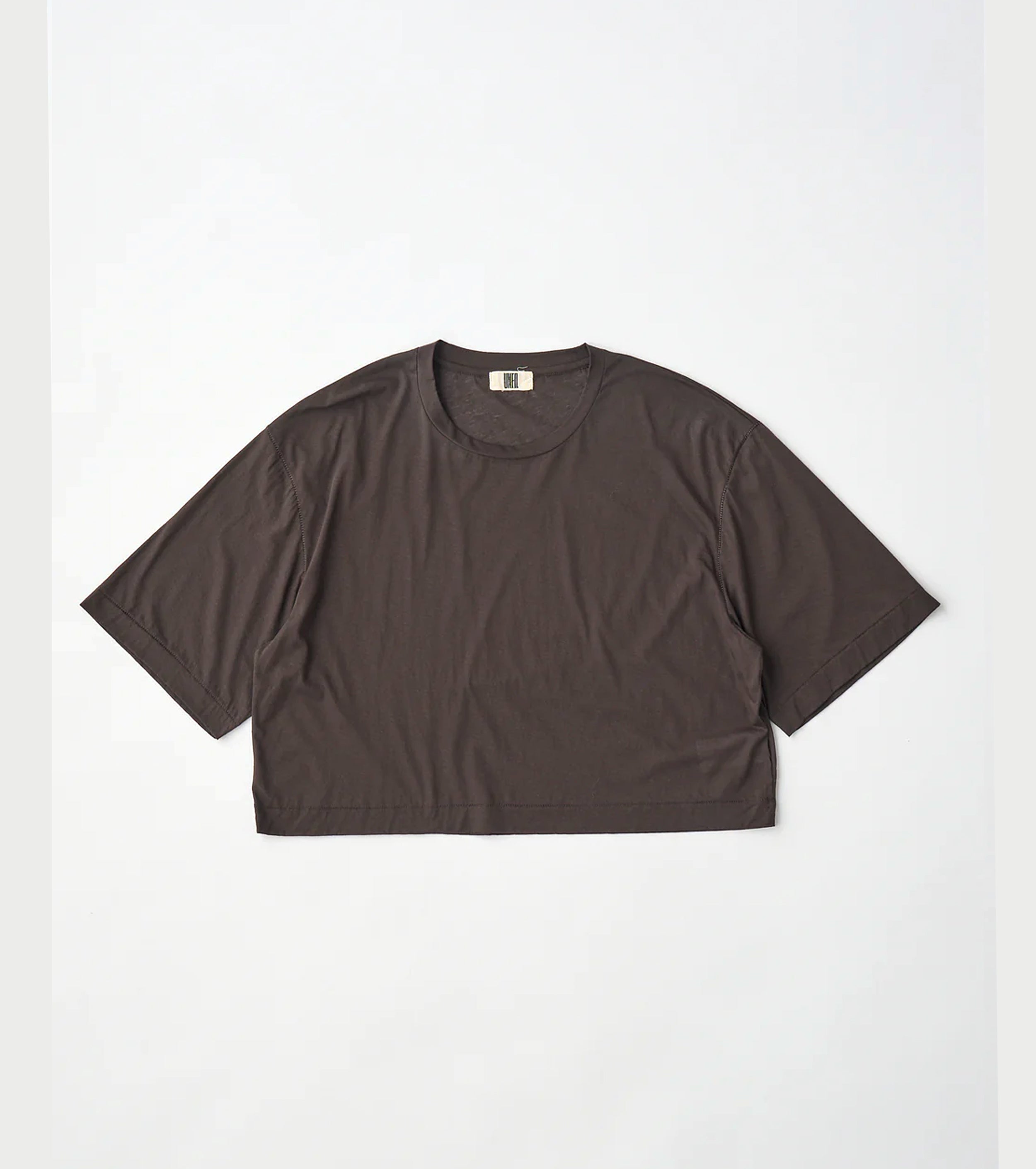 Unfil ツイステッド コットン シアー ジャージー クロップド ティー, Dark Brown