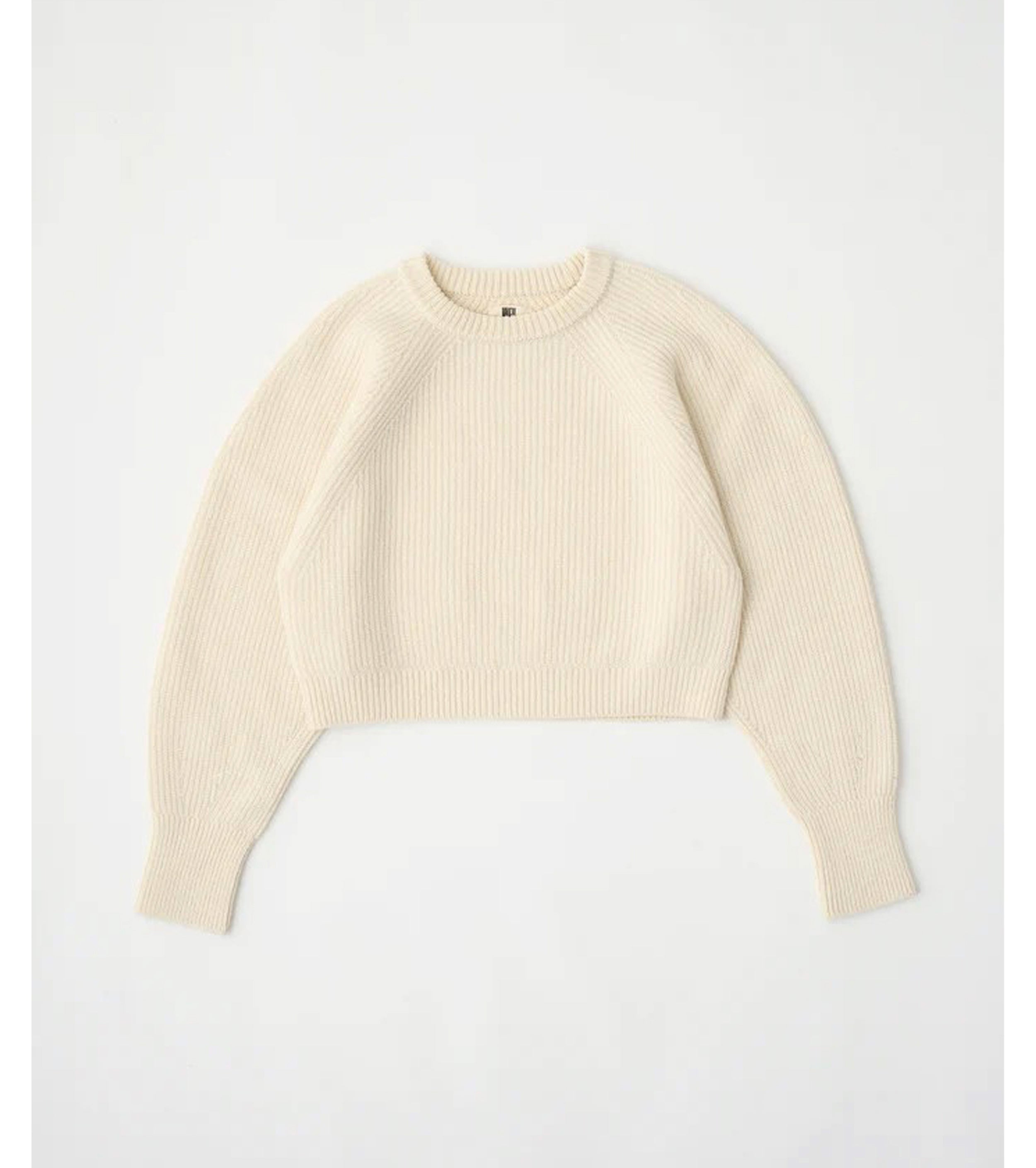 Unfil WOOLEN COTTON & EX.FINE LAMBS WOOL RIBBED-KNIT P/O, Off White