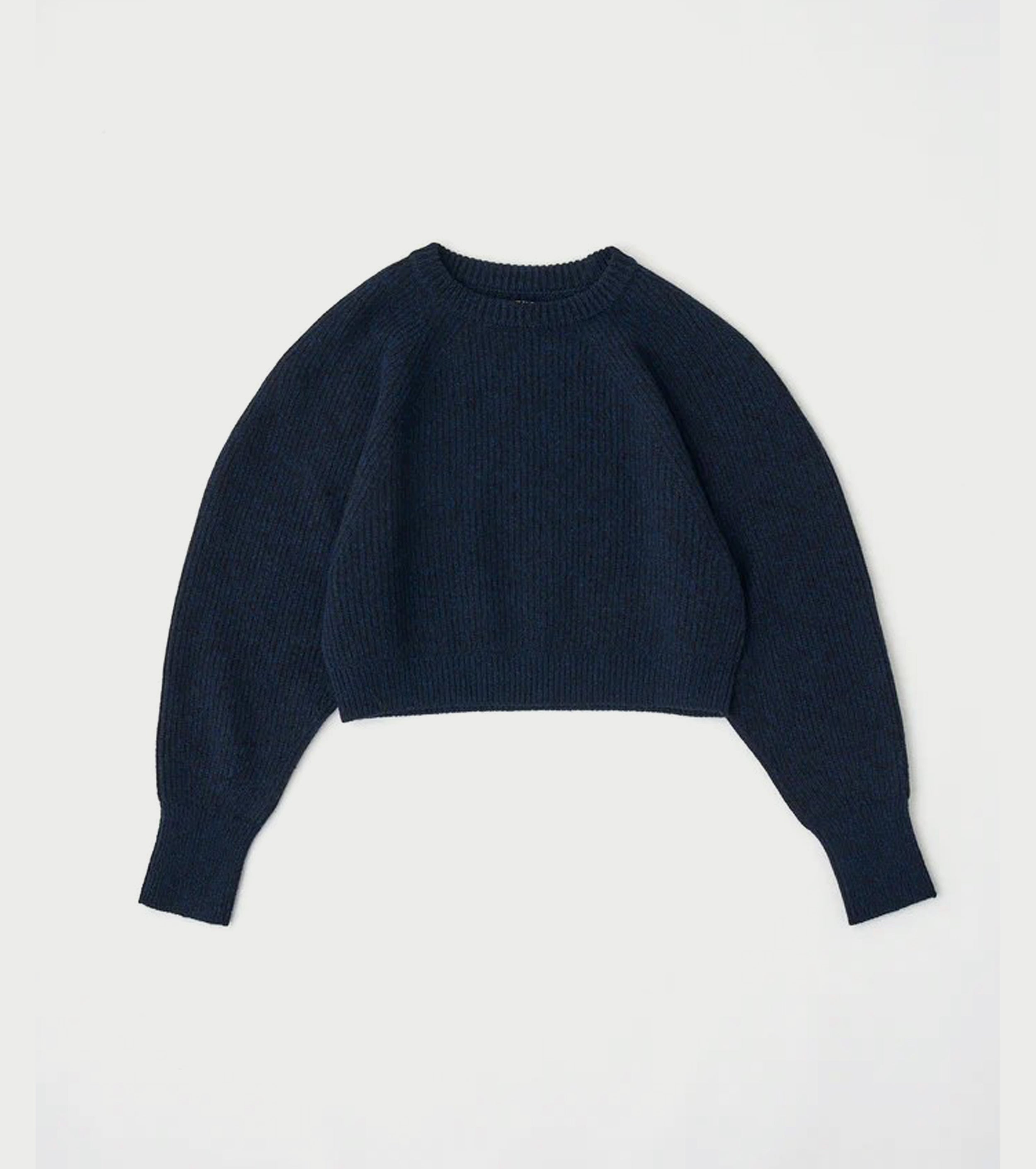Unfil WOOLEN COTTON & EX.FINE LAMBS WOOL RIBBED-KNIT P/O, Black Navy
