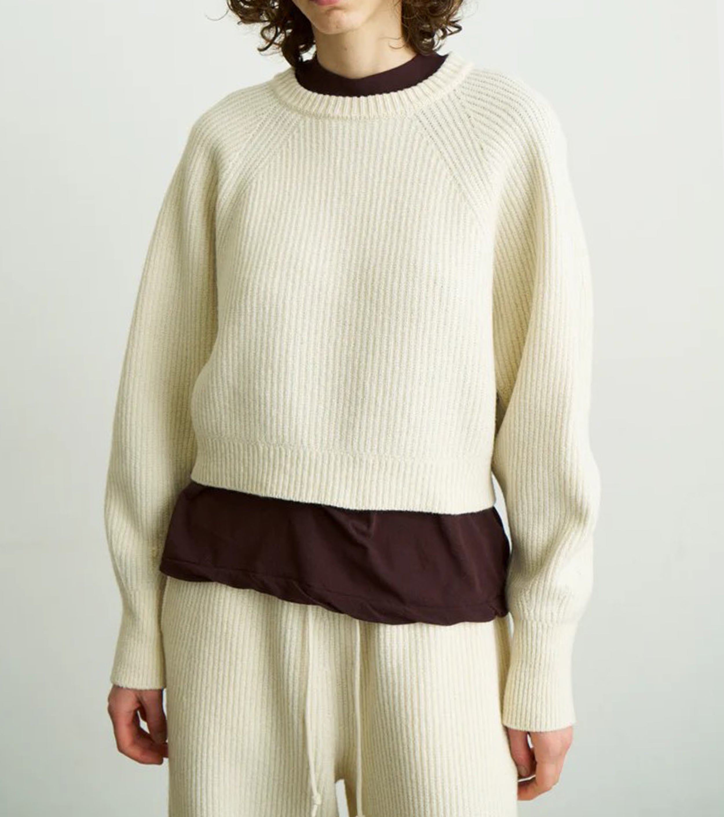 Unfil WOOLEN COTTON & EX.FINE LAMBS WOOL RIBBED-KNIT P/O, Off White
