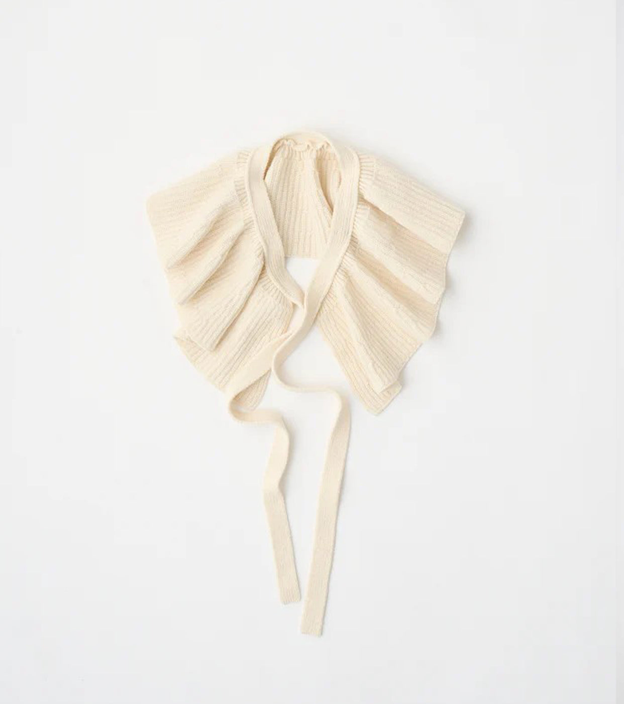 Unfil WOOLEN COTTON & EX.FINE LAMBS WOOL RIBBED-KNIT FRILL COLLAR, Off White