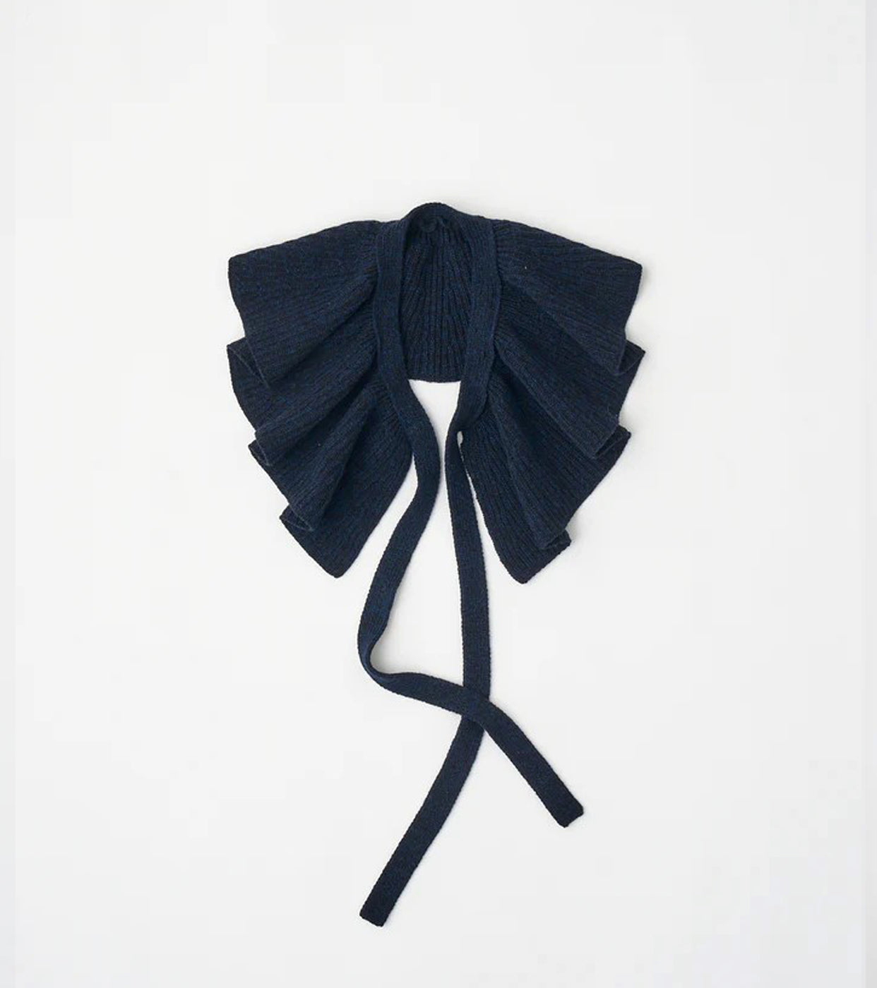 Unfil WOOLEN COTTON & EX.FINE LAMBS WOOL RIBBED-KNIT FRILL COLLAR, Black Navy