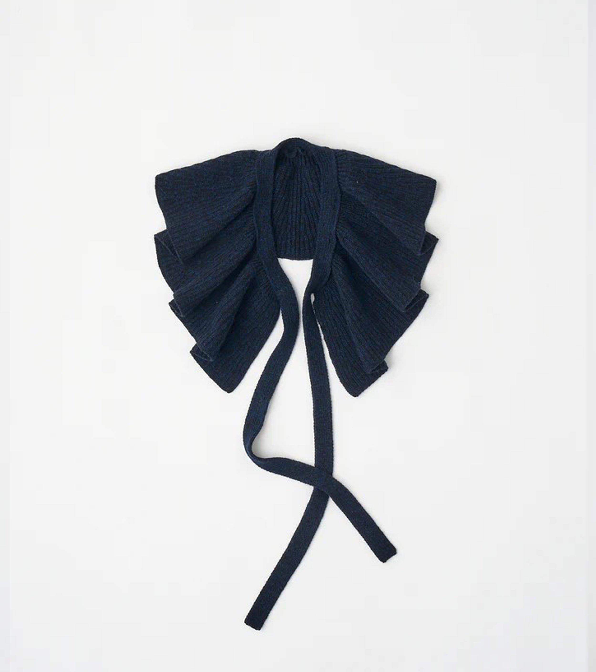 Unfil WOOLEN COTTON & EX.FINE LAMBS WOOL RIBBED-KNIT FRILL COLLAR, Black Navy