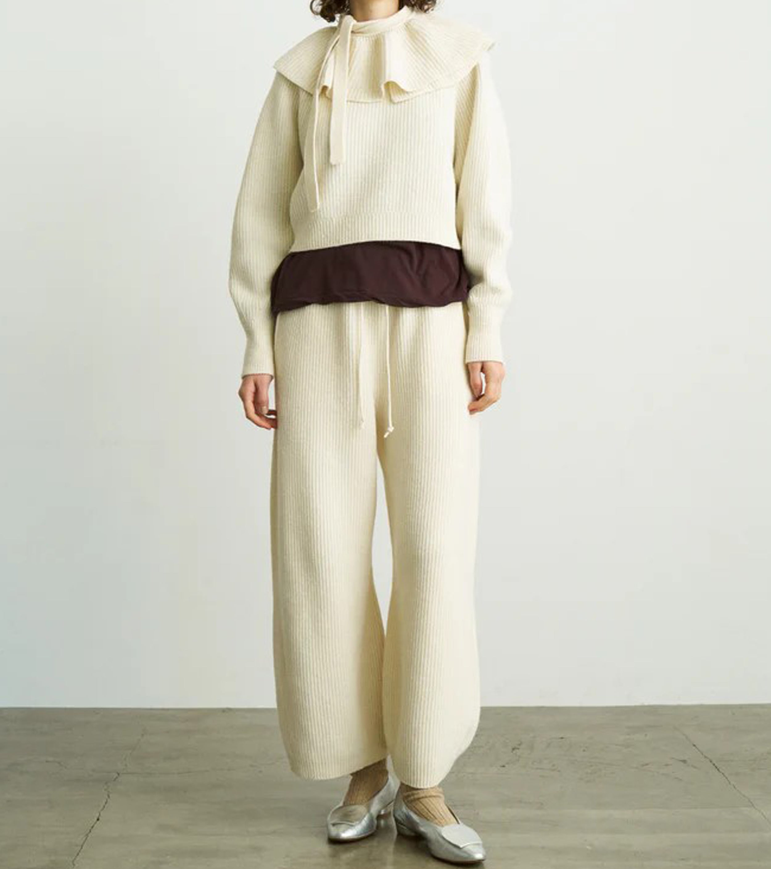 Unfil WOOLEN COTTON & EX.FINE LAMBS WOOL RIBBED-KNIT P/O, Off White